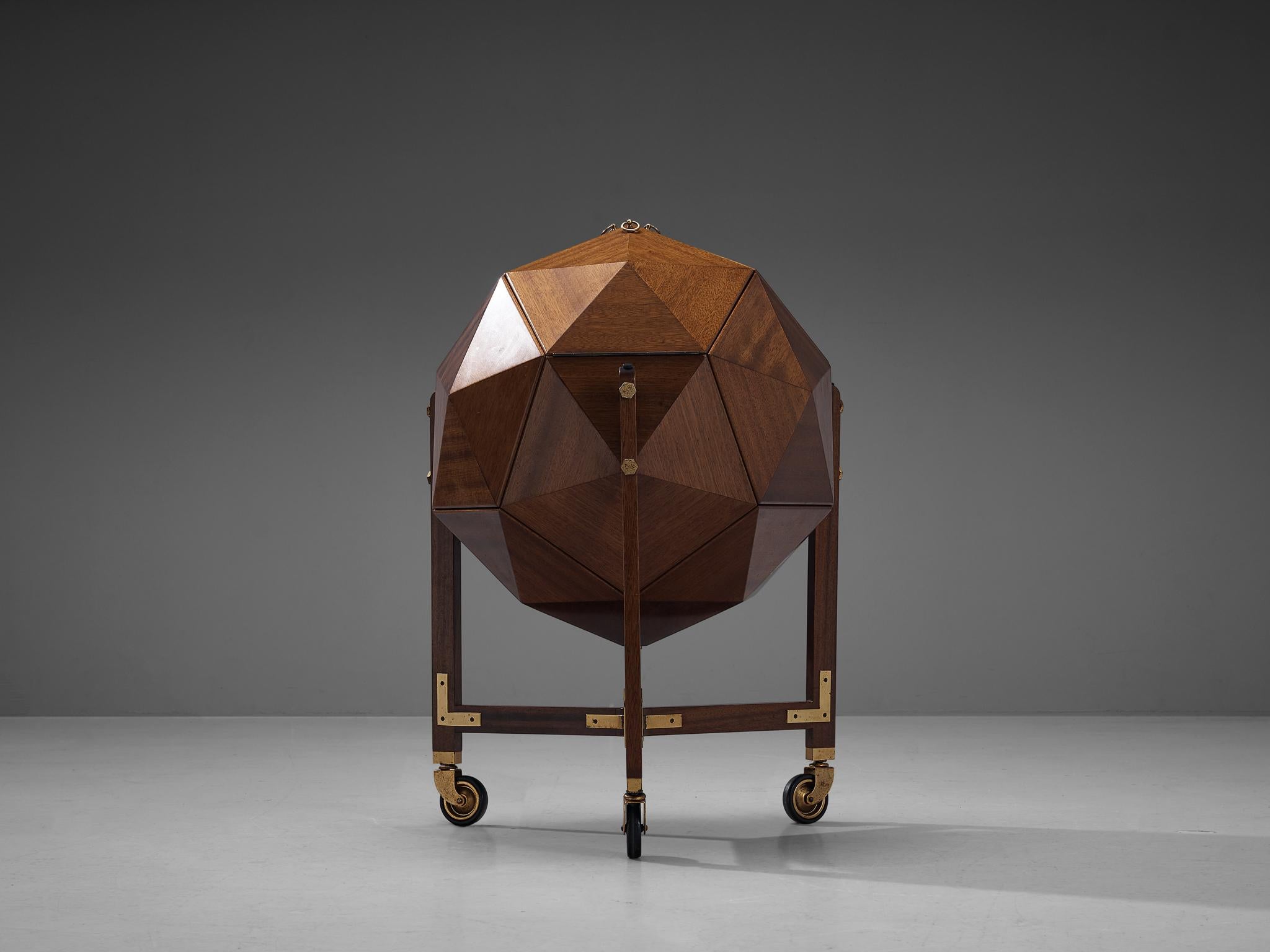 M. Vuillermoz Polyhedron Bar Cabinet in Mahogany and Brass 1