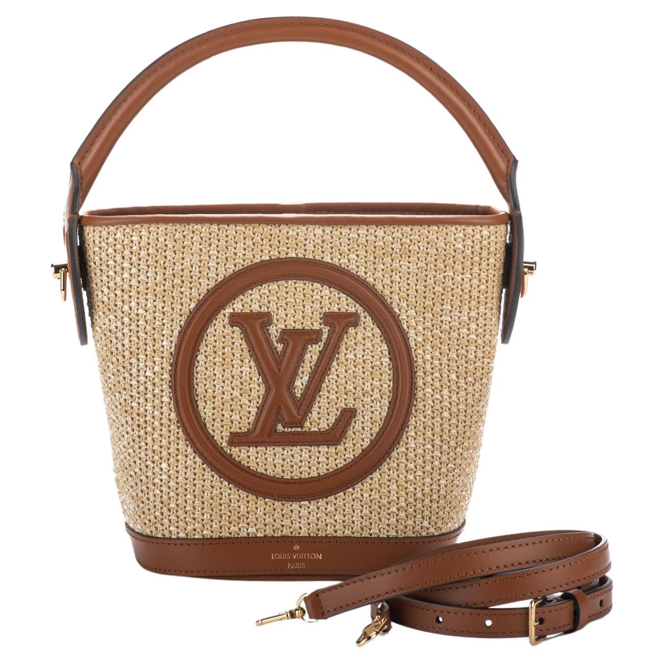 T Monogram Embroidered Raffia Mini Bucket Bag: Women's Designer