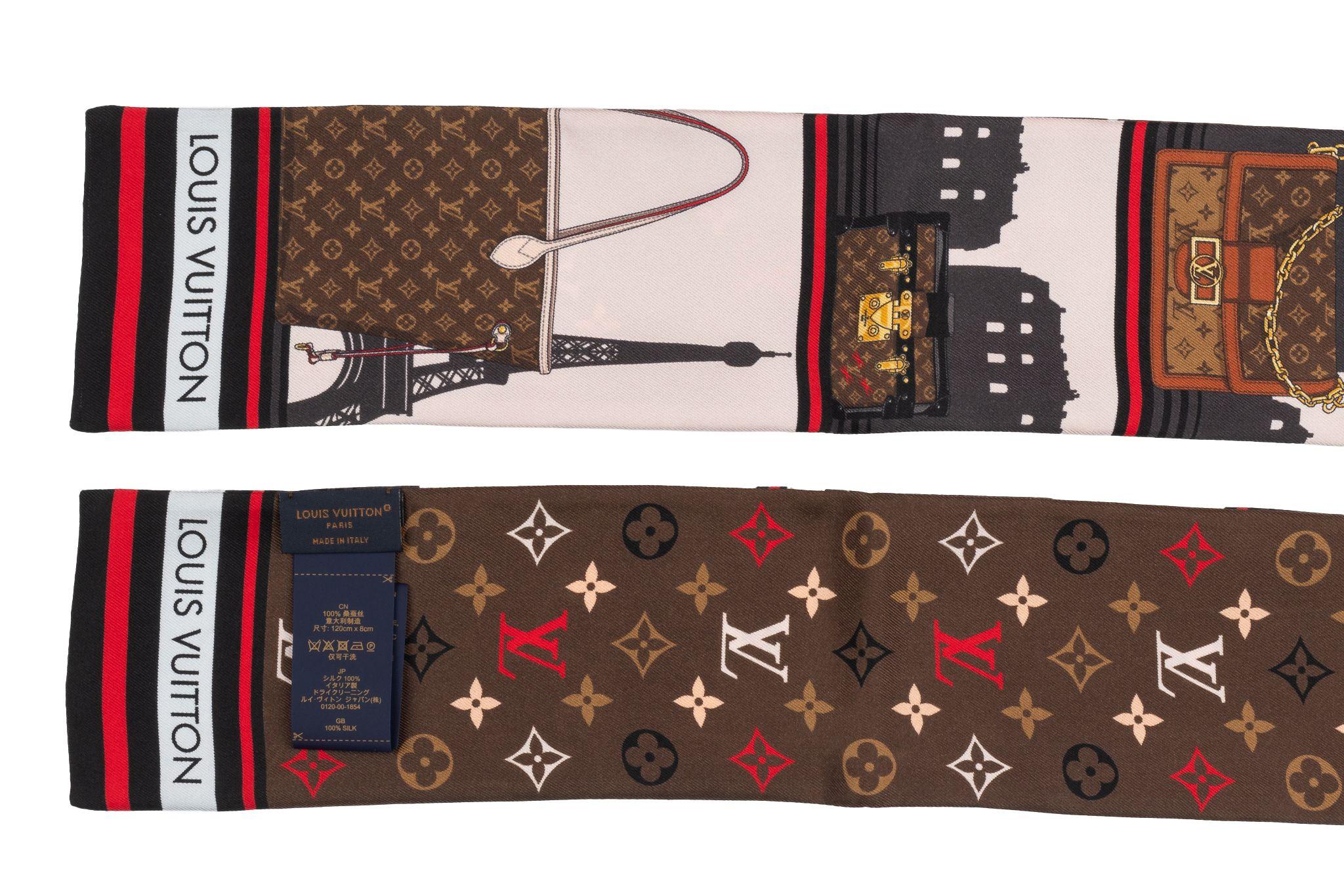 Bandeau de soie Louis Vuitton avec ligne d'horizon et style des sacs à main les plus populaires. Neuf dans sa boîte d'origine .
