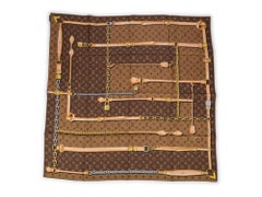 Vuitton Brown Silk Monogram Trunk Scarf