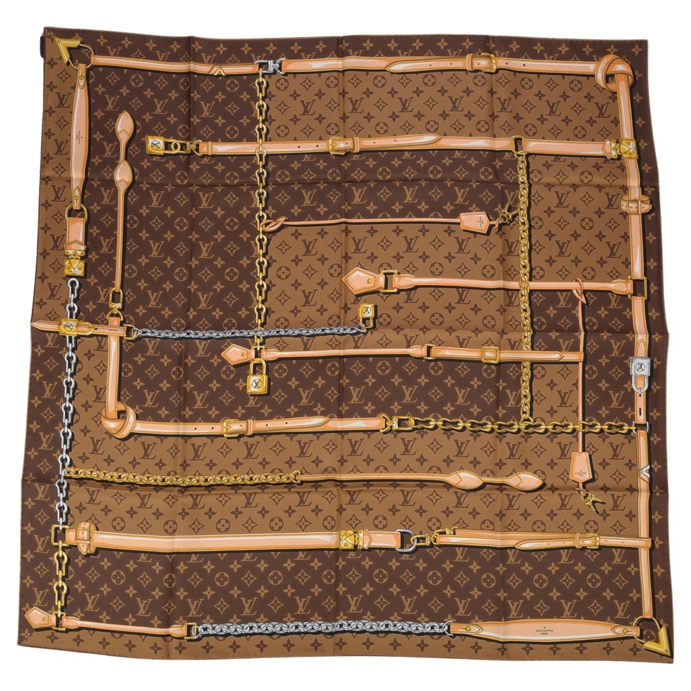 Vuitton Brauner Seidenschal mit Monogrammen im Angebot