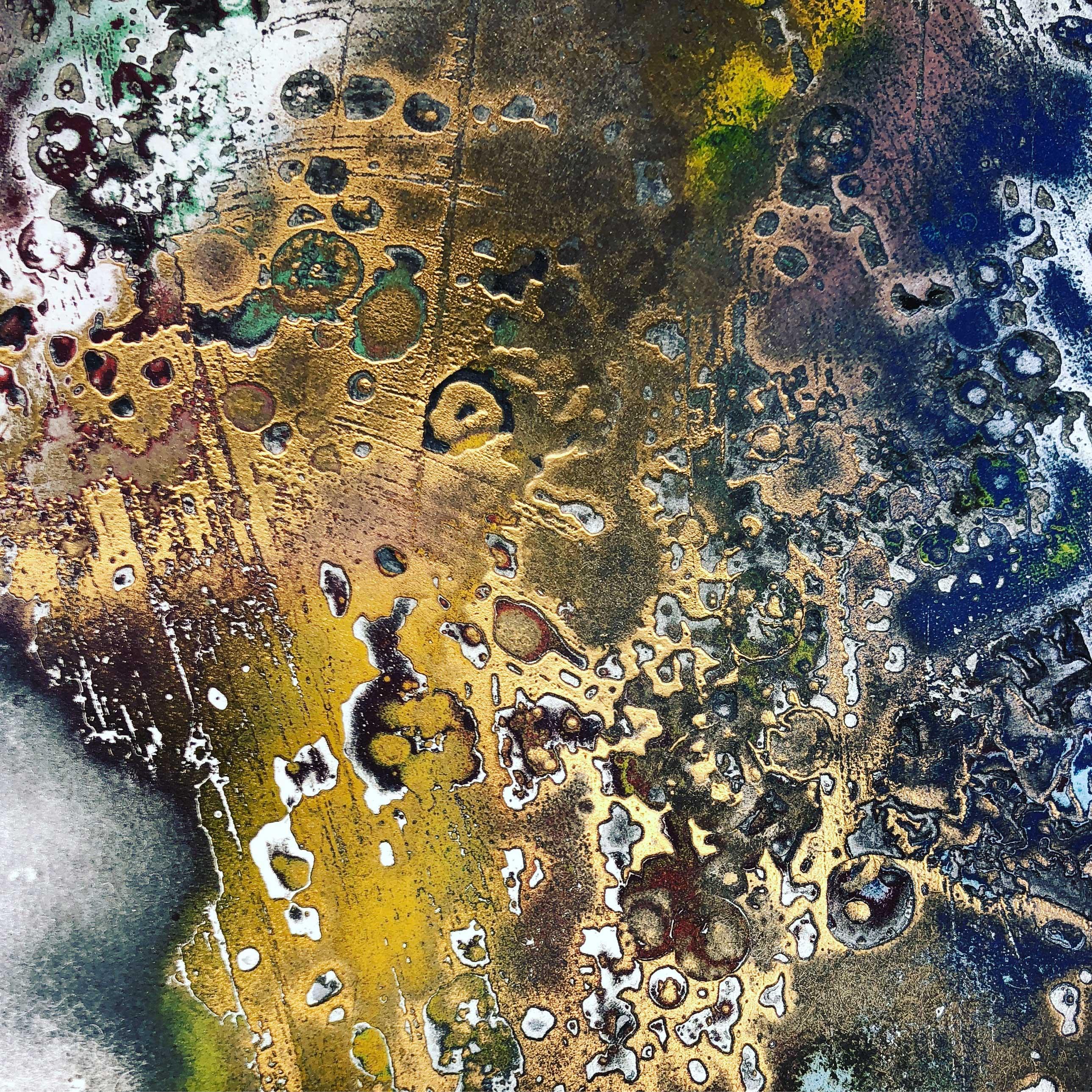 American Vuitton by Jessica Mayer Fine Art Textured Metal Canvas Cerused with Metal Waxes For Sale