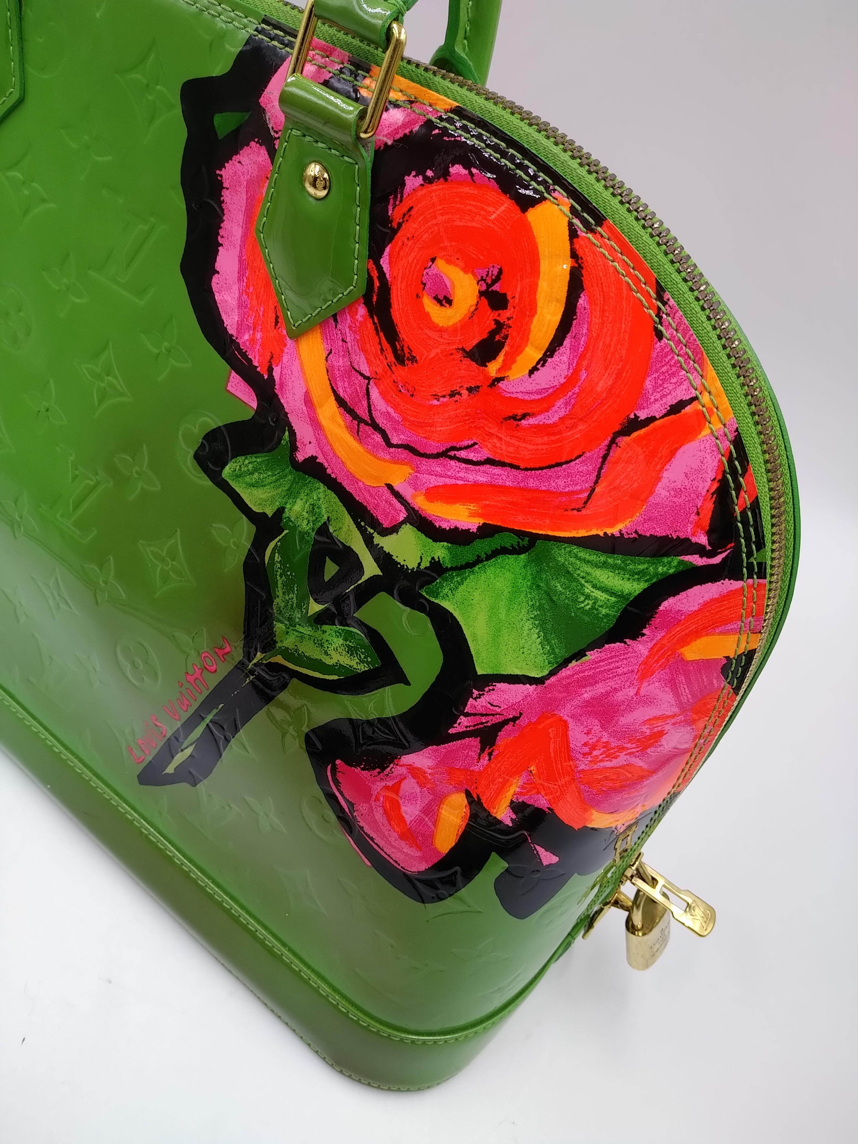 Louis Vuitton Vernis Limited Edition Stephen Sprouse Roses Alma GM Tasche mit grünem Monogramm für Damen oder Herren