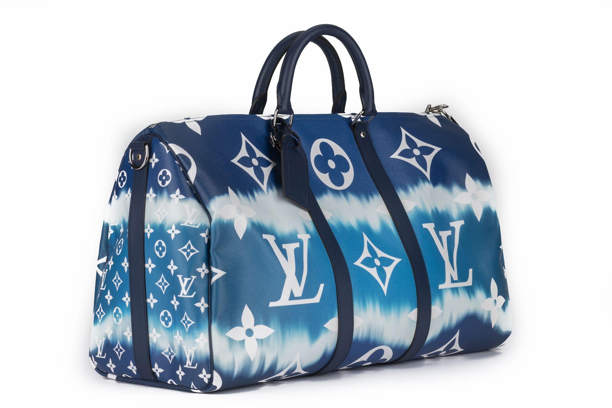 Blue Vuitton Keepall Bandouliere Bag Escale For Sale