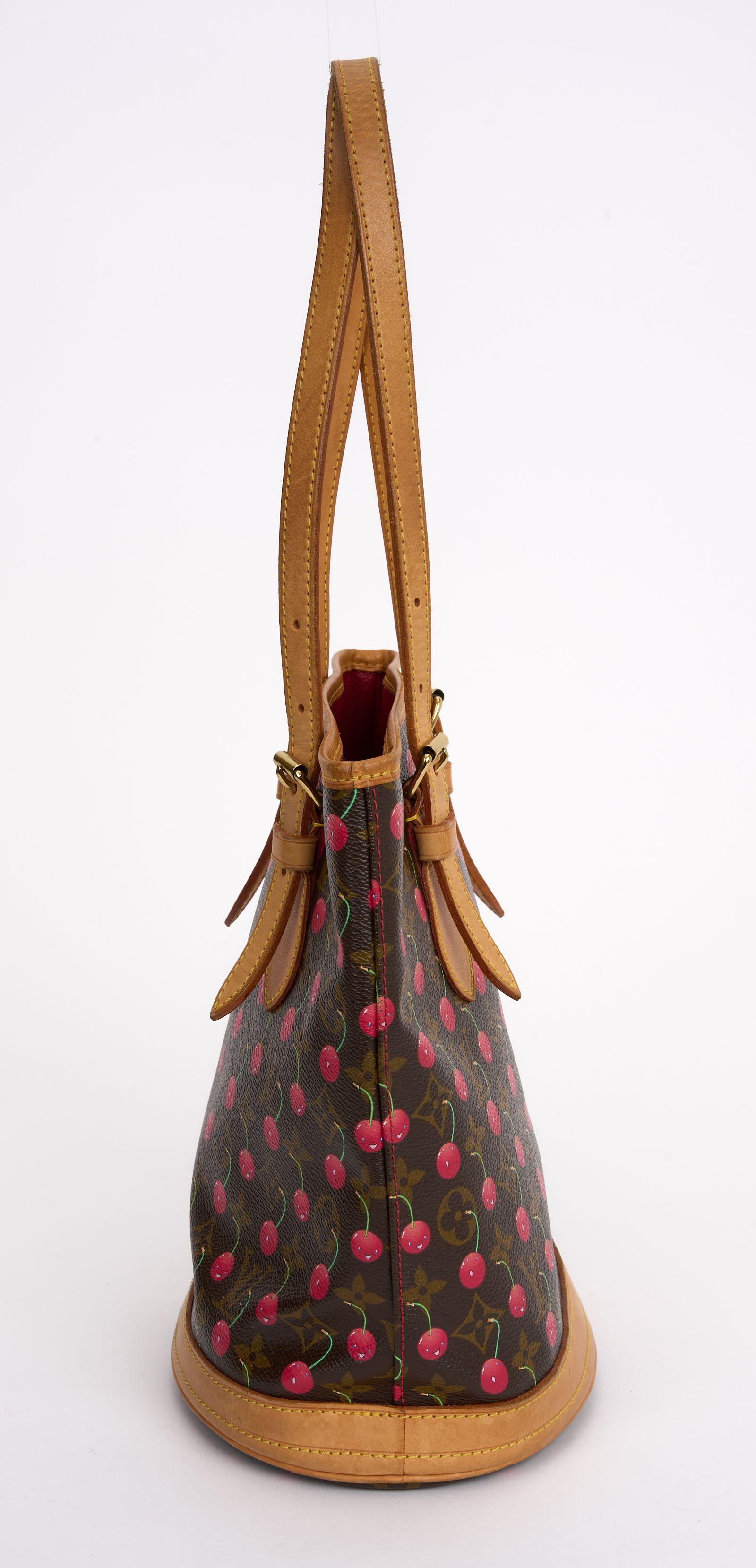 Brown Vuitton Monogram Cerises Bucket Murakami For Sale
