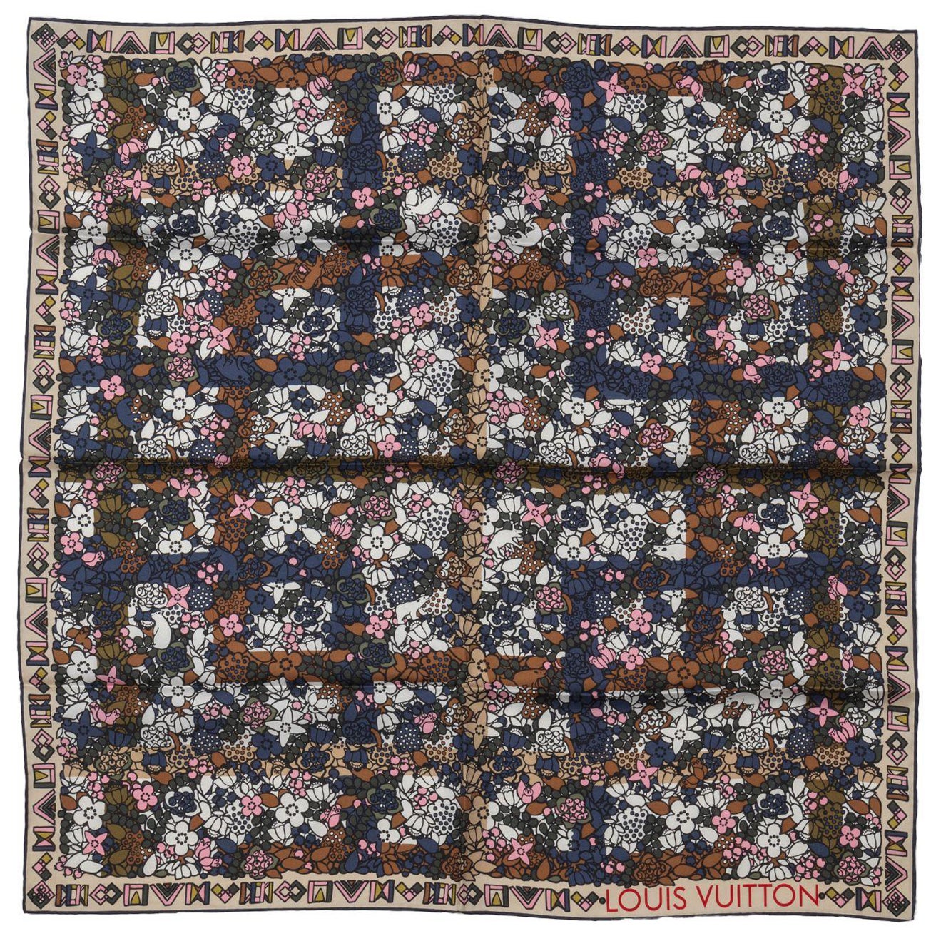 Vuitton Neu Blau  Blume Seide Kleiner Schal im Angebot