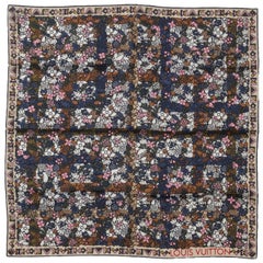 Vuitton New Blue  Flower Silk Small Scarf