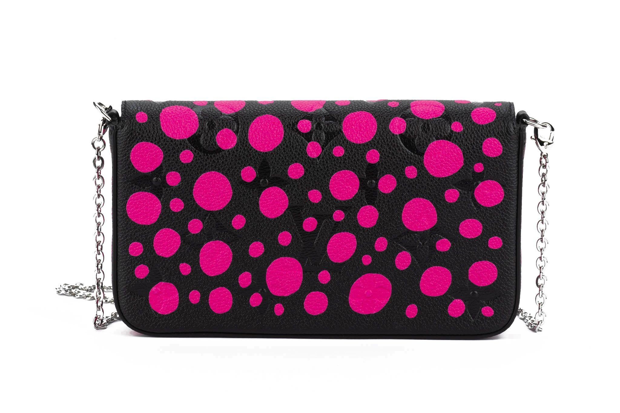 Women's or Men's Vuitton NIB Kusama Black Fuchsia Polka Dots Felicie Cross body For Sale