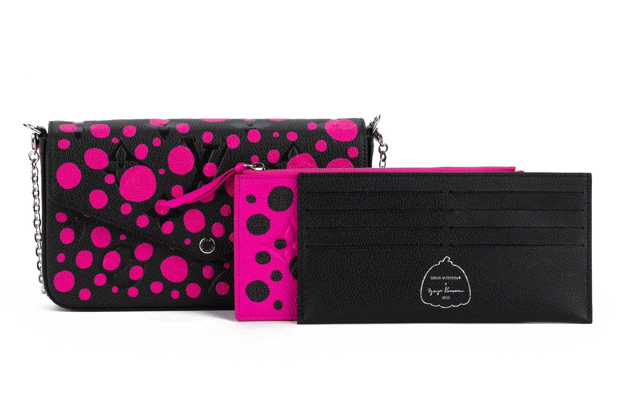 Vuitton NIB Kusama Black Fuchsia Polka Dots Felicie Cross body For Sale 3