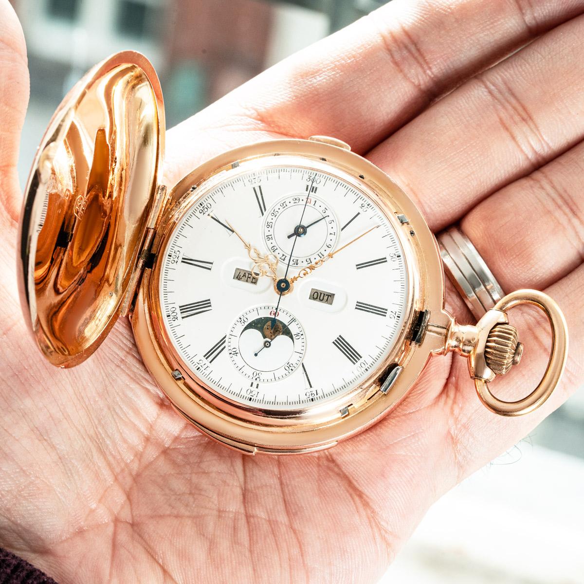 Vulcain. An 18ct Rose Gold Minute Repeater Chronograph Full Hunter  Pocket Watch 4