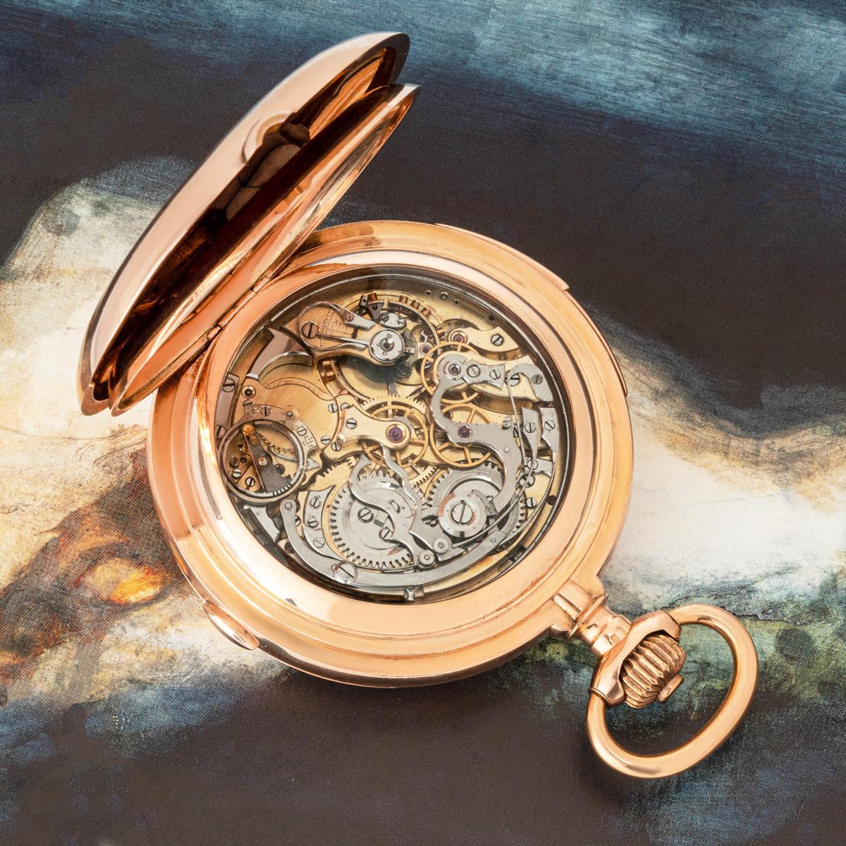 Vulcain. An 18ct Rose Gold Minute Repeater Chronograph Full Hunter  Pocket Watch 5