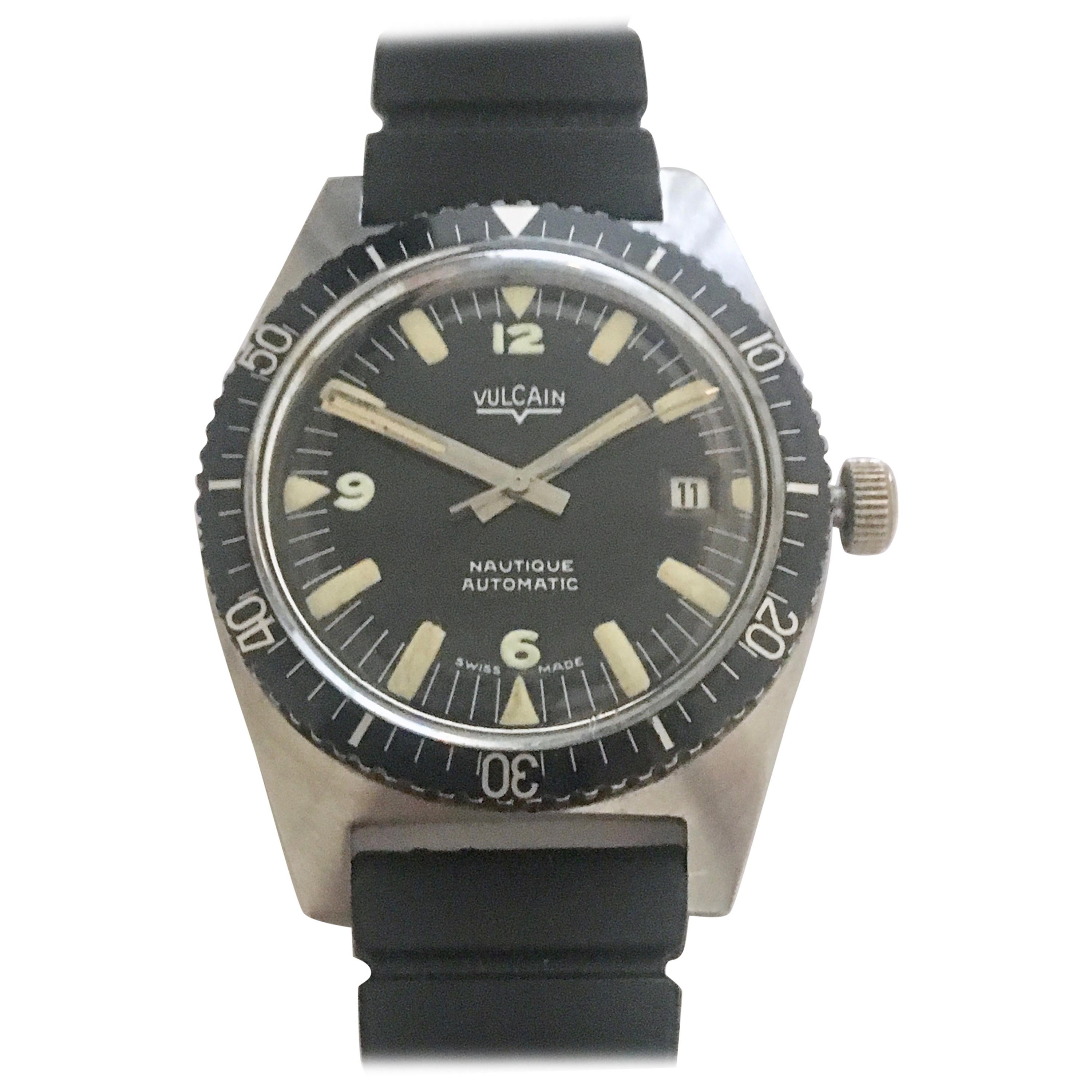 Vulcain Nautique Stainless Steel Watch, circa 1960s For Sale