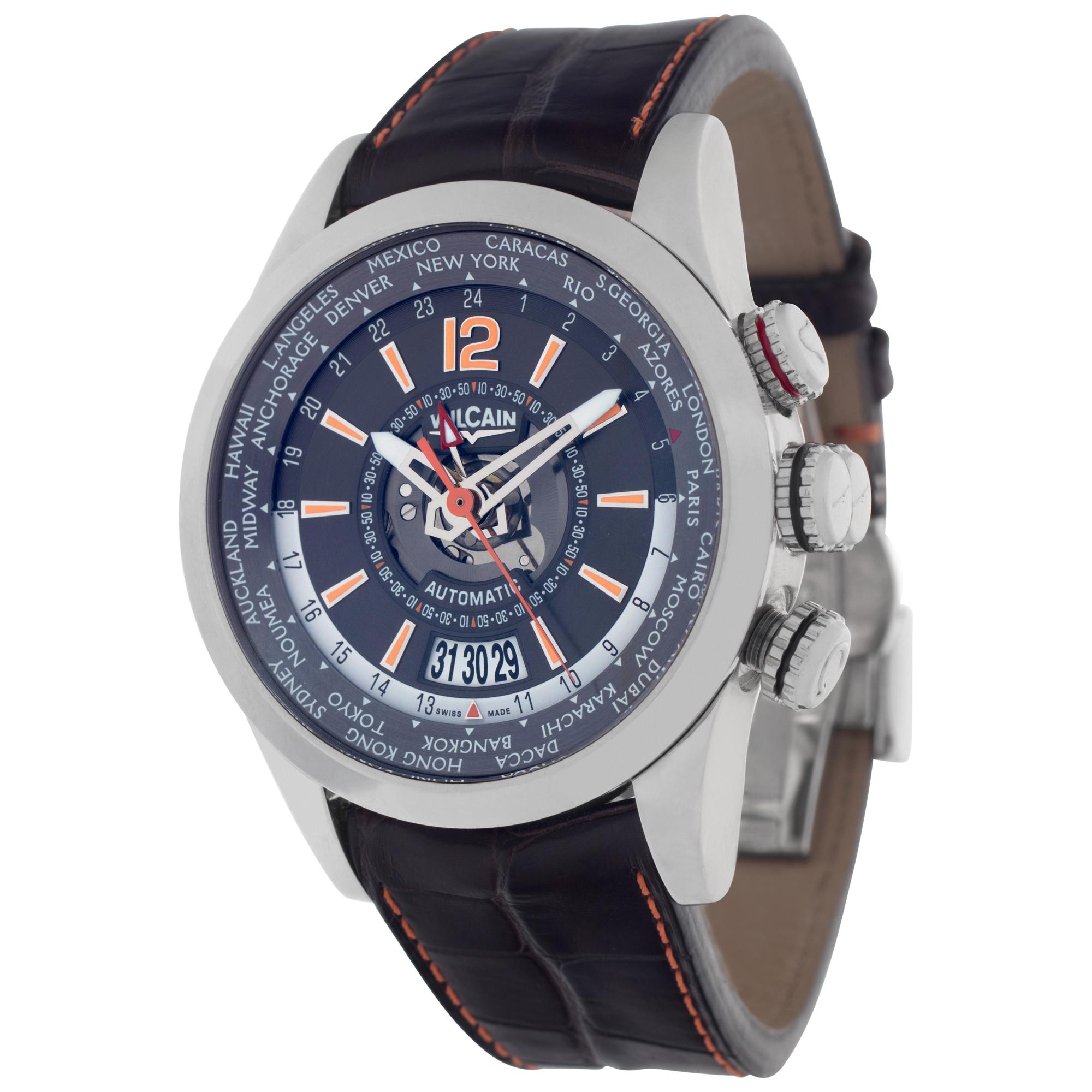 Vulcain Revolution GMT Men's World Time Automatic Alarm. Auto with alarm, world time, date. Box, papers and manual. Ref 210129.193. Circa 2011. Fine Pre-owned Vulcain Watch.

Certified preowned Sport Vulcain World Time 210129.193 watch is made out