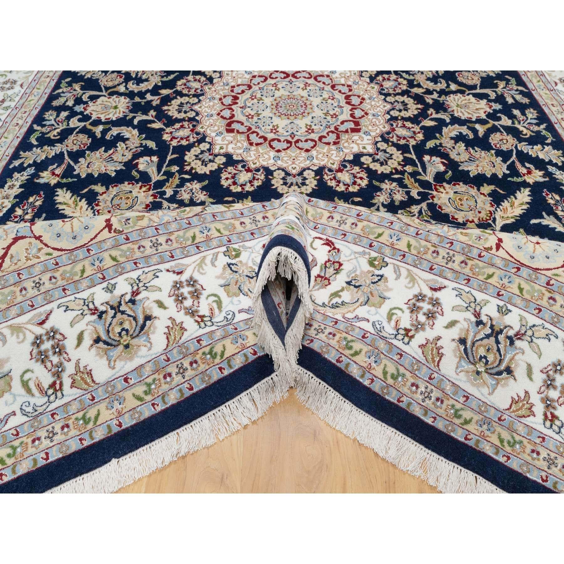 Hand-Knotted Vulcan Blue Hand Knotted Nain Design 250 KPSI Wool and Silk Rug 9'8