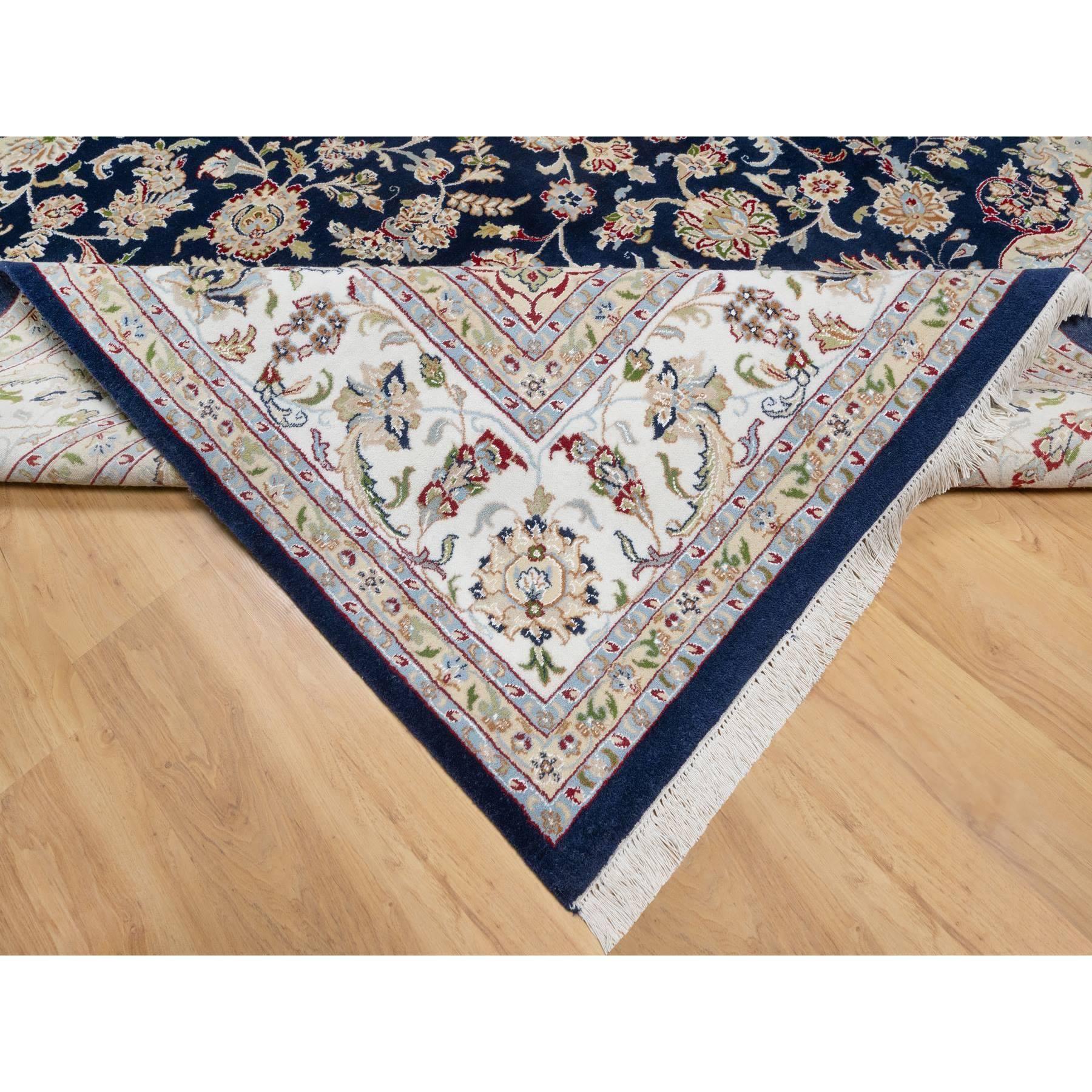 Vulcan Blue Hand Knotted Nain Design 250 KPSI Wool and Silk Rug 9'8