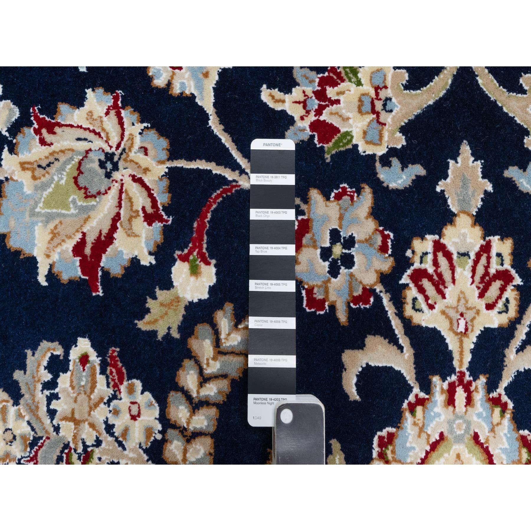 Contemporary Vulcan Blue Hand Knotted Nain Design 250 KPSI Wool and Silk Rug 9'8