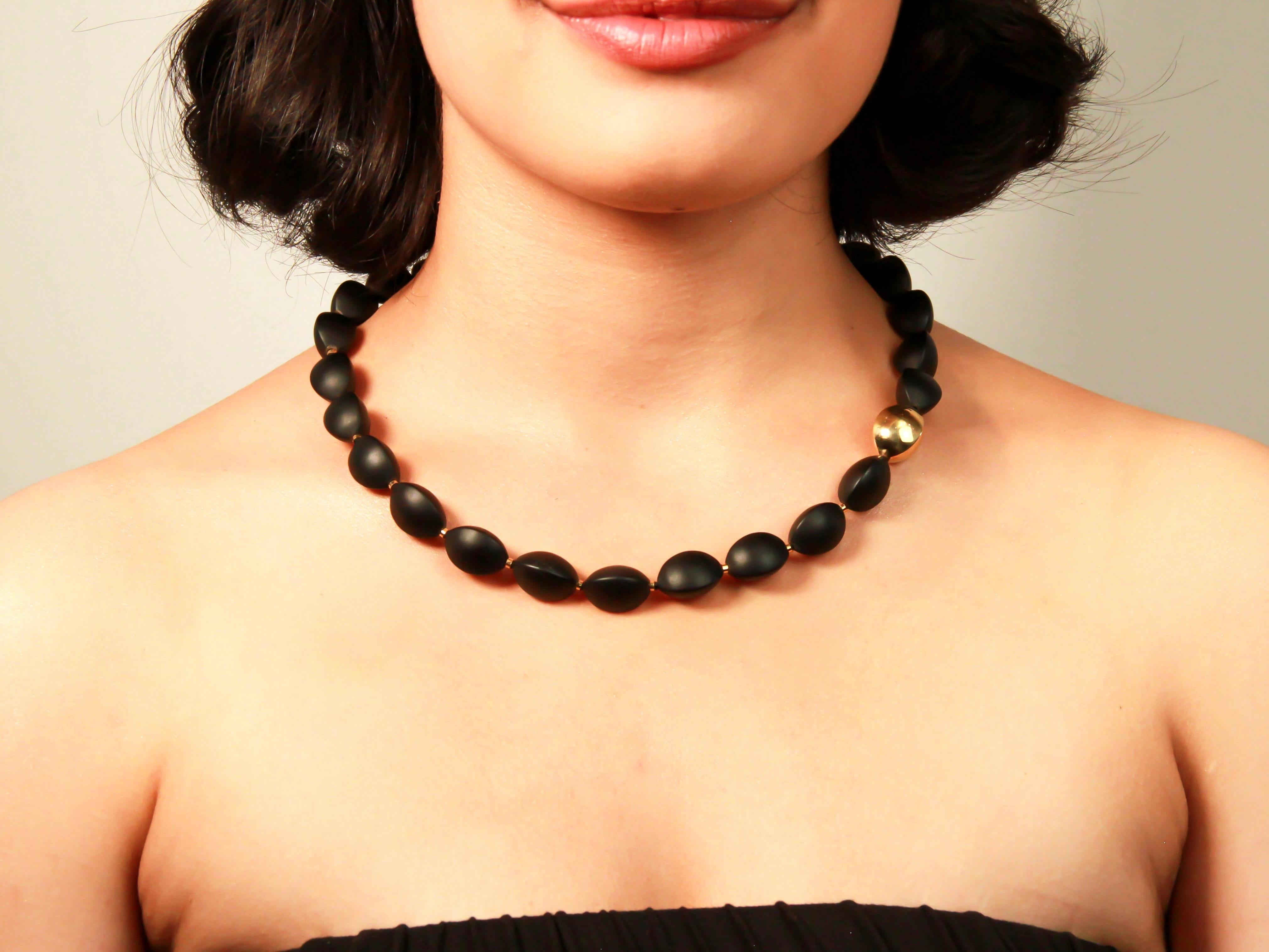 Contemporary Vulcanica, Volcanic Rock Necklace Mounted with 18k Yellow Gold For Sale