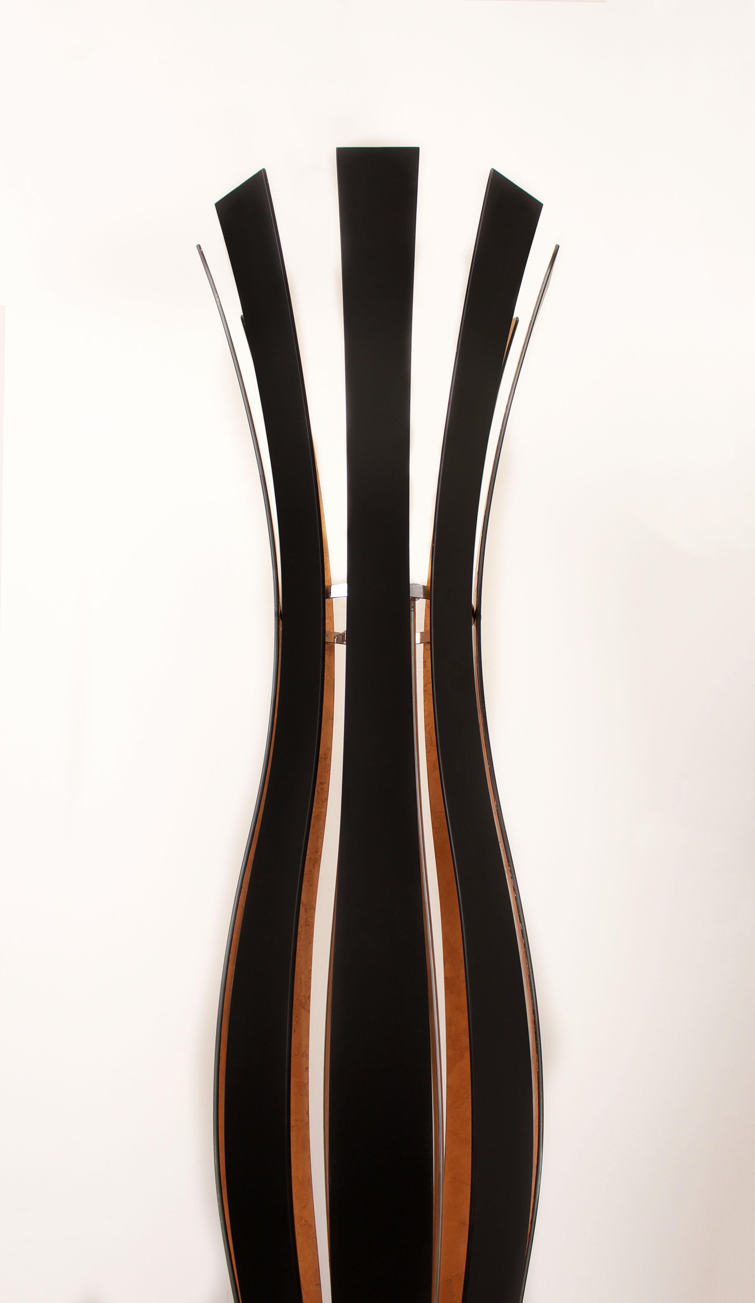 Moderne Lampadaire en verre contemporain Vulcano en noir et feuille d'or par Concept Verre en vente