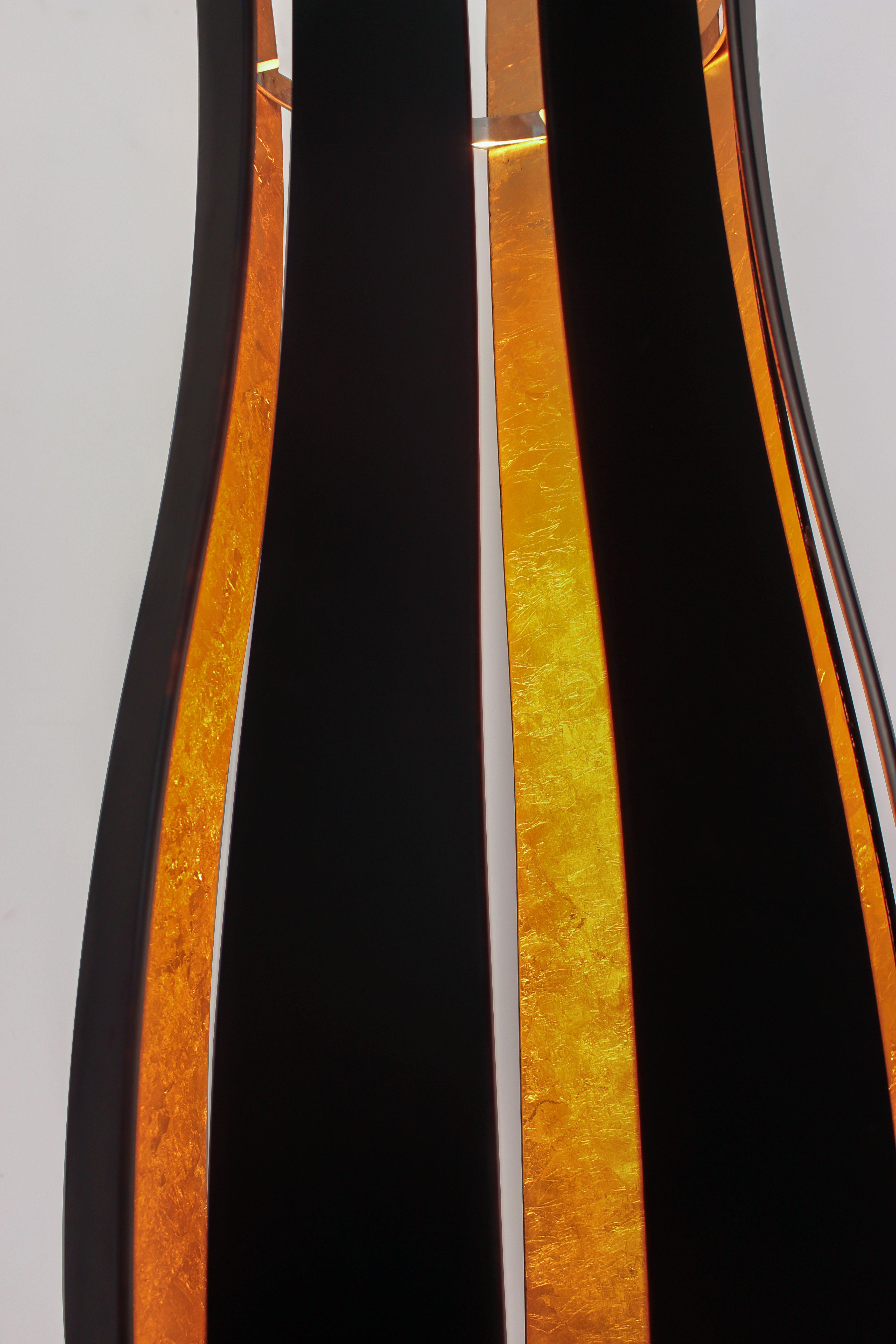 XXIe siècle et contemporain Lampadaire en verre contemporain Vulcano en noir et feuille d'or par Concept Verre en vente