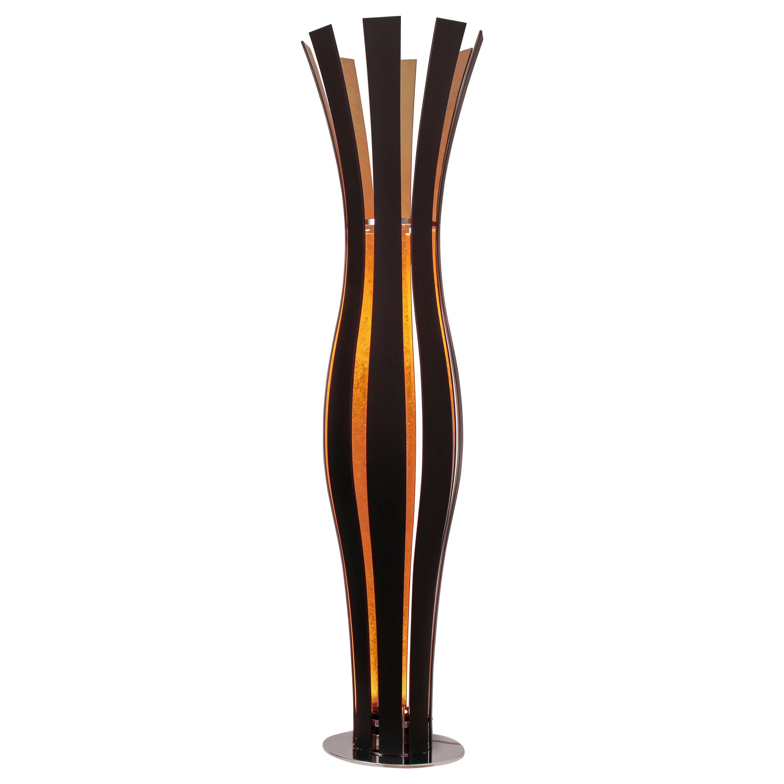 Lámpara de pie contemporánea de cristal Vulcano en negro y pan de oro by Concept Verre en venta