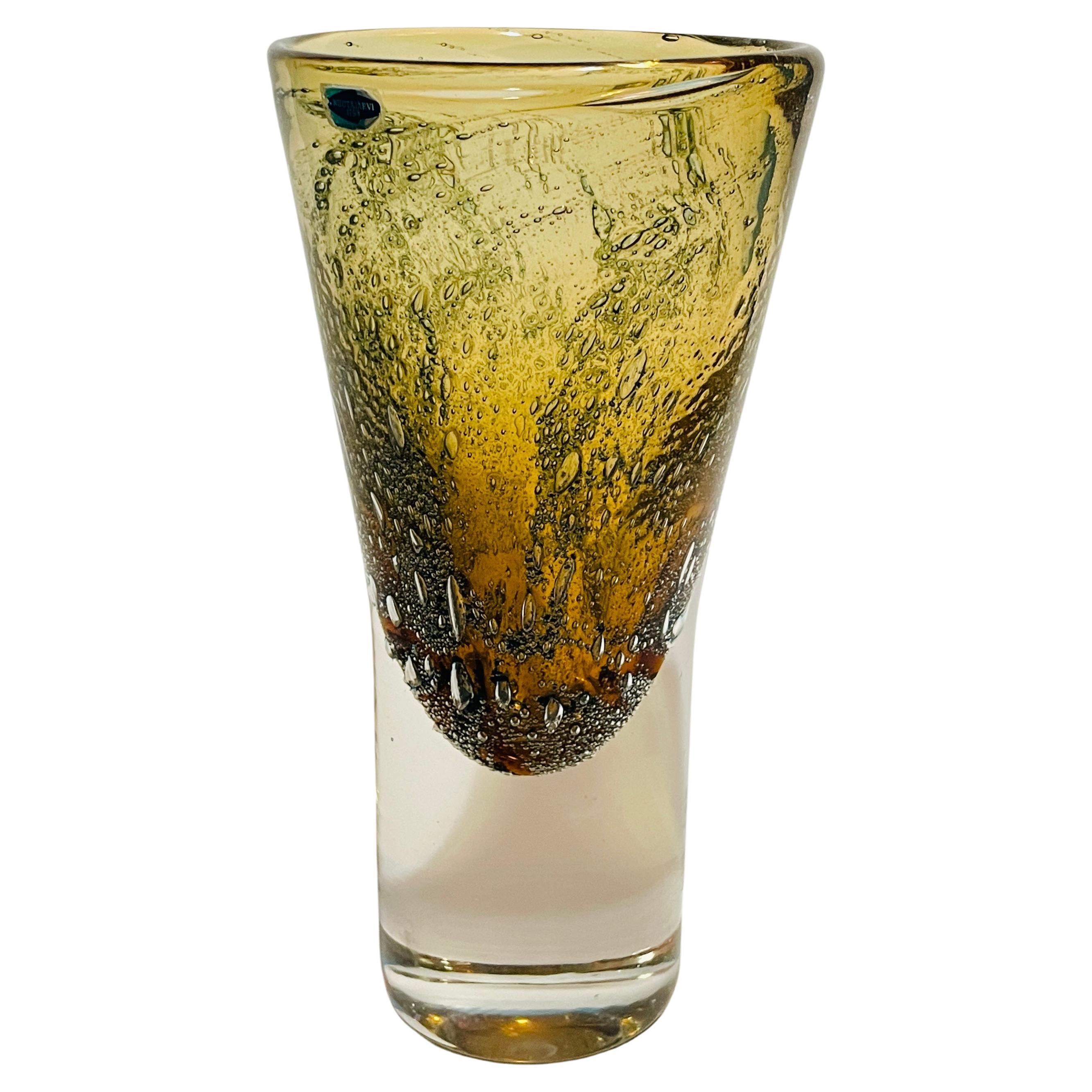 "Vulcano" glass vase by Nuutajärvi Finland, Designed by Heikki Orvola in 1970s For Sale