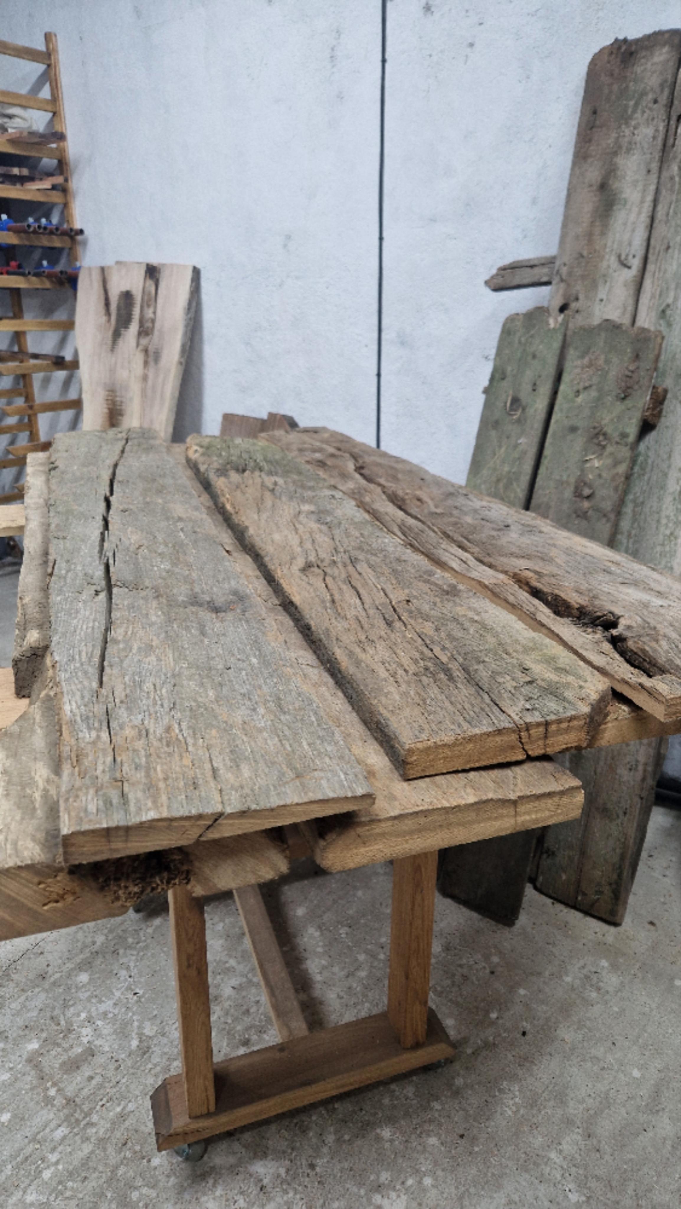 Contemporary Reclaimed Barn Oak Dining Table  Country Antique Style  Handcrafted Custom For Sale