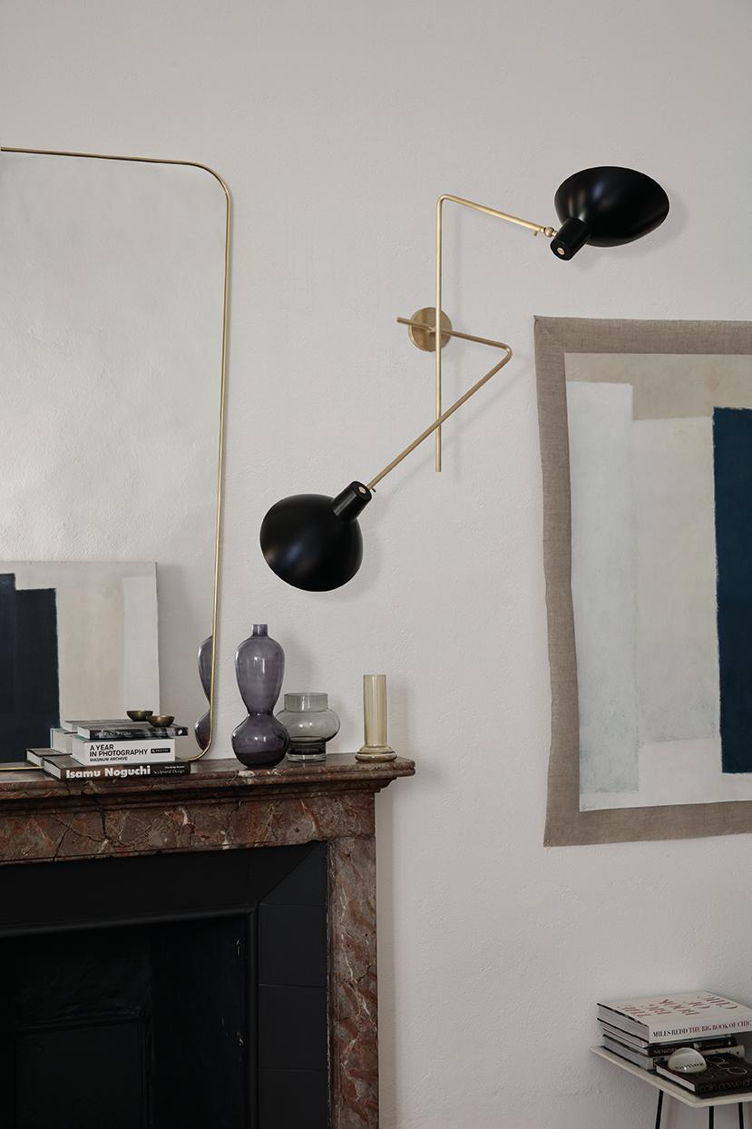 Brass VV Cinquanta Twin Black Wall Lamp Designed by Vittoriano Viganò by Astep