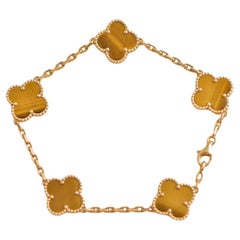 VVan Cleef & Arpels Vintage Alhambra 5 Motifs Tiger's Eye Yellow Gold Bracelet