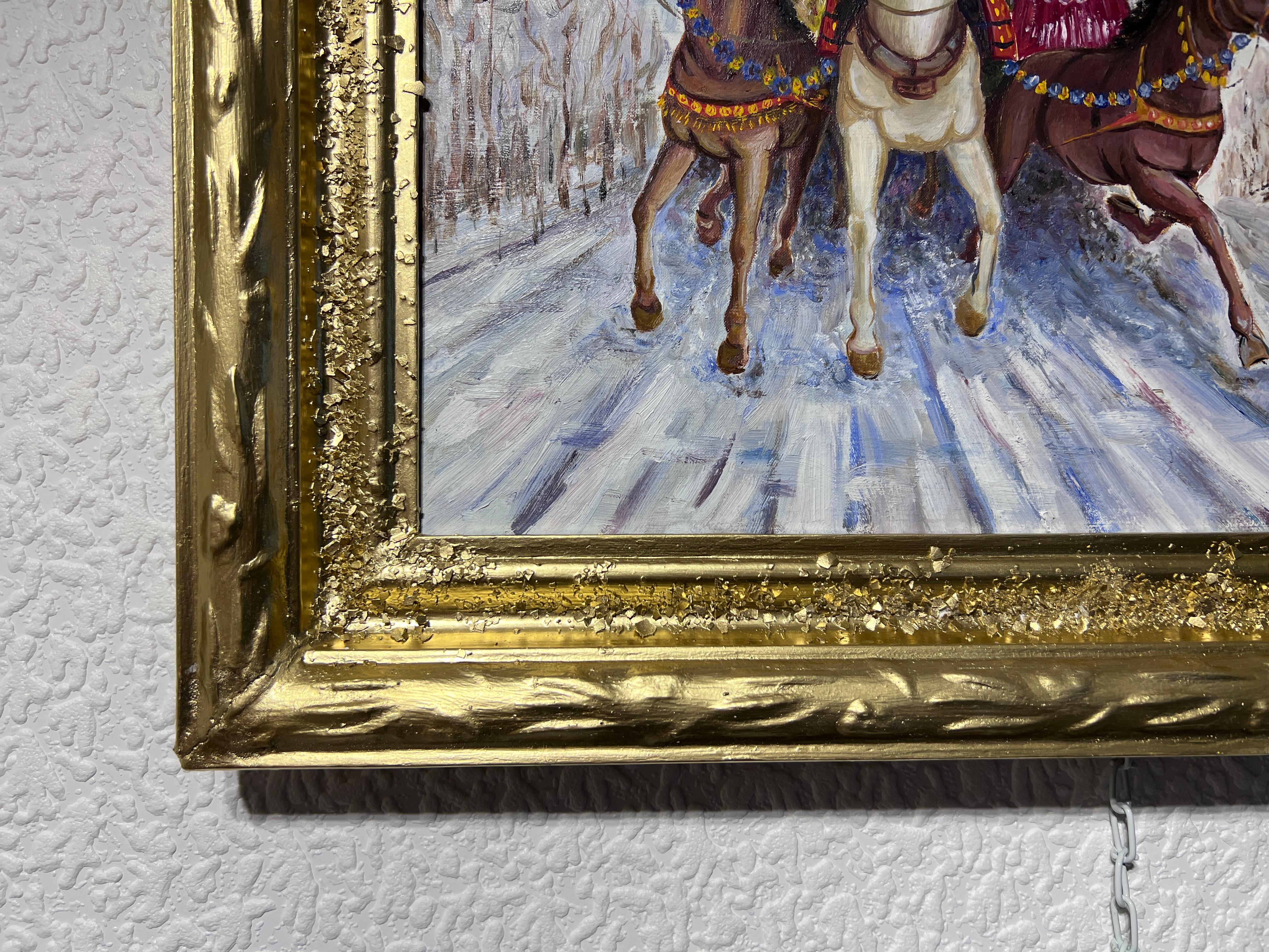 1990 Künstler V. Vassilyev, Ölgemälde auf Leinwand, Genre-Szene „Festival Maslenitsa“, Festival Maslenitsa“ (Grau), Landscape Painting, von V.Vasilyev