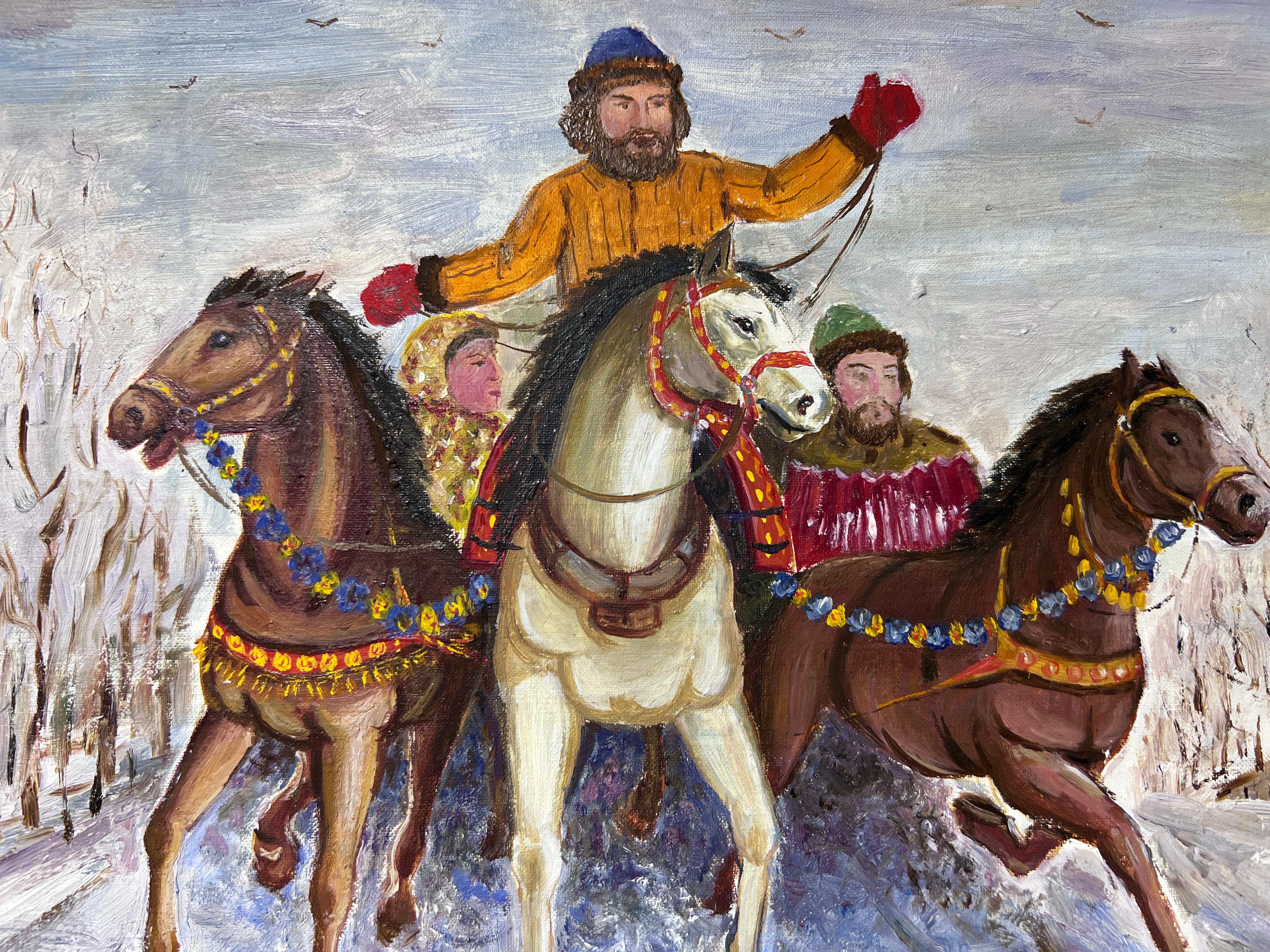 1990 Künstler V. Vassilyev, Ölgemälde auf Leinwand, Genre-Szene „Festival Maslenitsa“, Festival Maslenitsa“ im Angebot 4