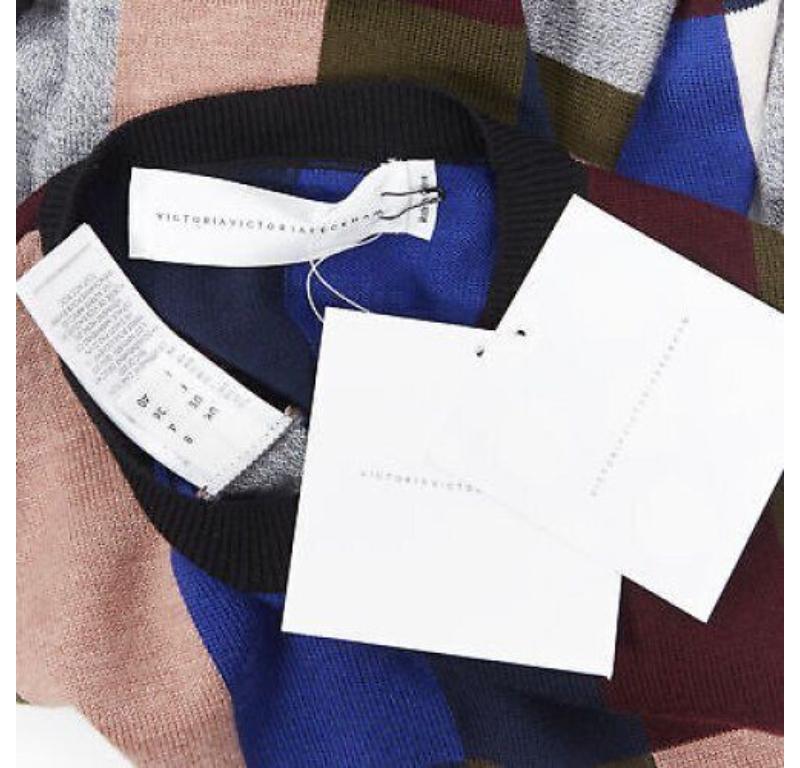 VVB VICTORIA BECKHAM 100% wool graphic colorblocked oversized sweater UK8 For Sale 4