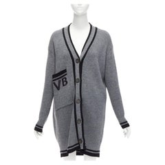 VVB VICTORIA BECKHAM 2017 Runway grey wool logo oversized cardigan UK2 XXS