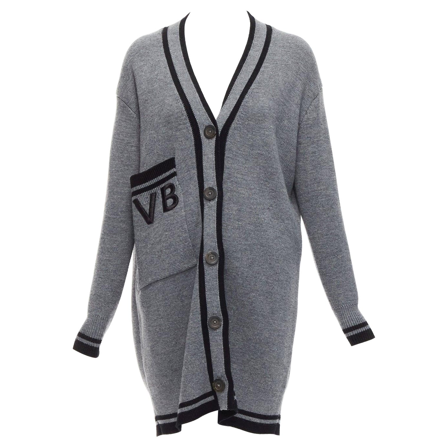VVB VICTORIA BECKHAM 2017 Runway grey wool logo oversized cardigan UK2 XXS