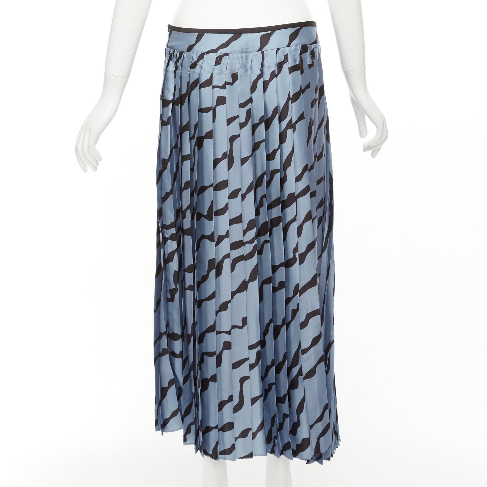 VVB VICTORIA BECKHAM blue black diagonal print pleated bias hem skirt UK8 S For Sale 1