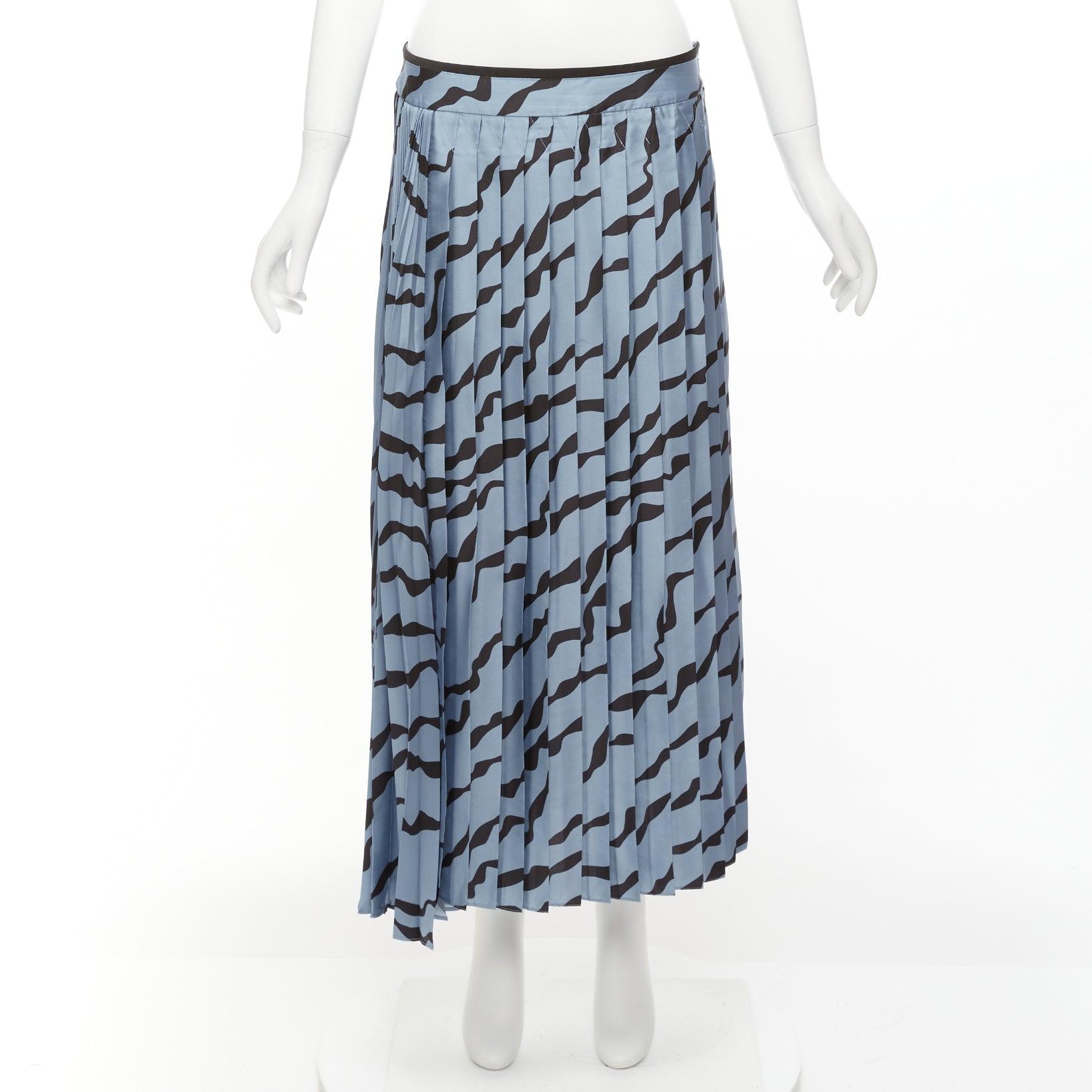 VVB VICTORIA BECKHAM blue black diagonal print pleated bias hem skirt UK8 S For Sale 4