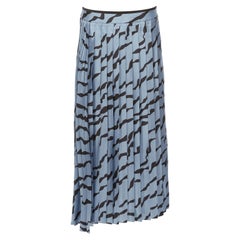 VVB VICTORIA BECKHAM blue black diagonal print pleated bias hem skirt UK8 S