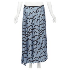 VVB VICTORIA BECKHAM blue black diagonal print pleated bias hem skirt UK8 S
