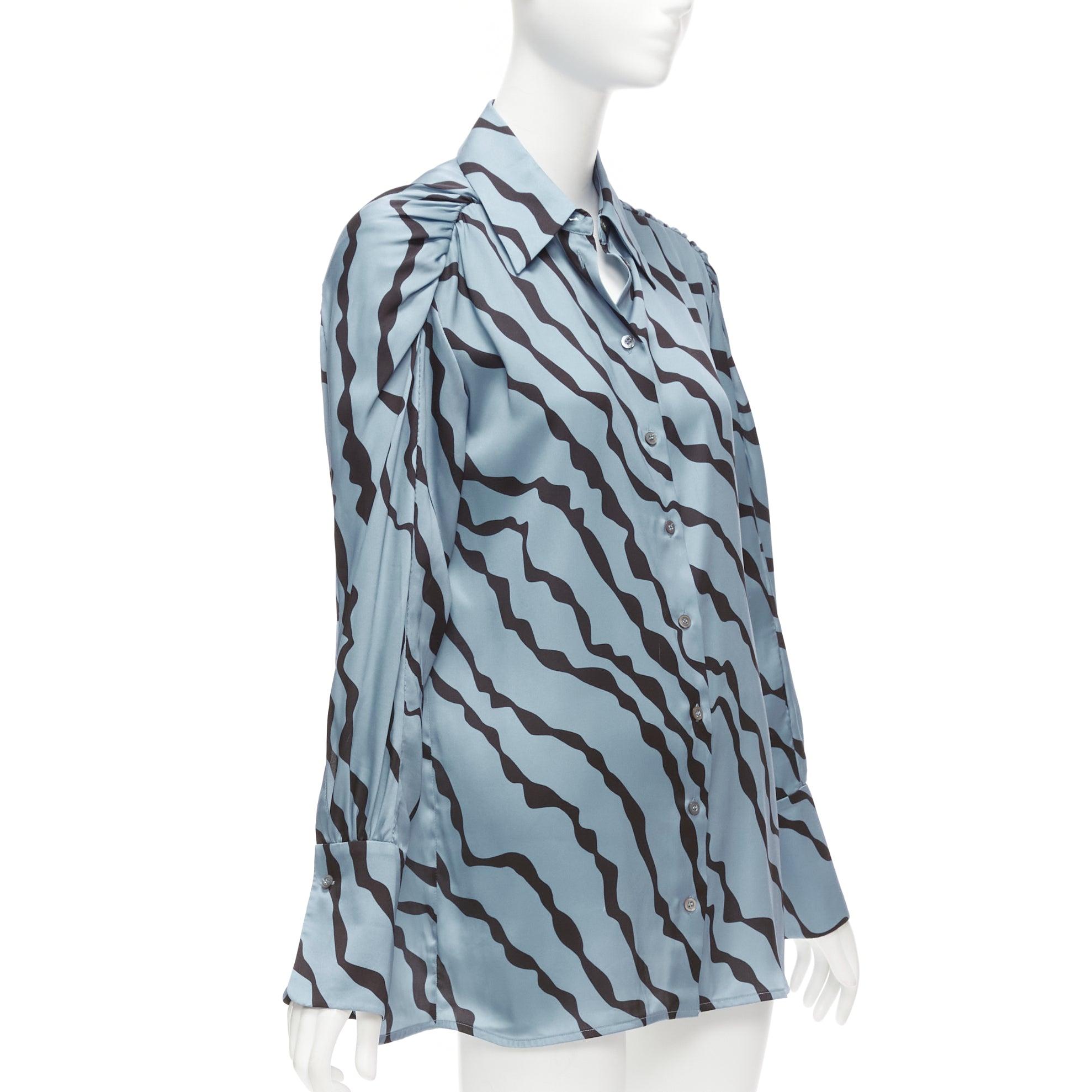Blue VVB VICTORIA BECKHAM blue black diagonal stripe asymmetric shoulder shirt UK10 M For Sale