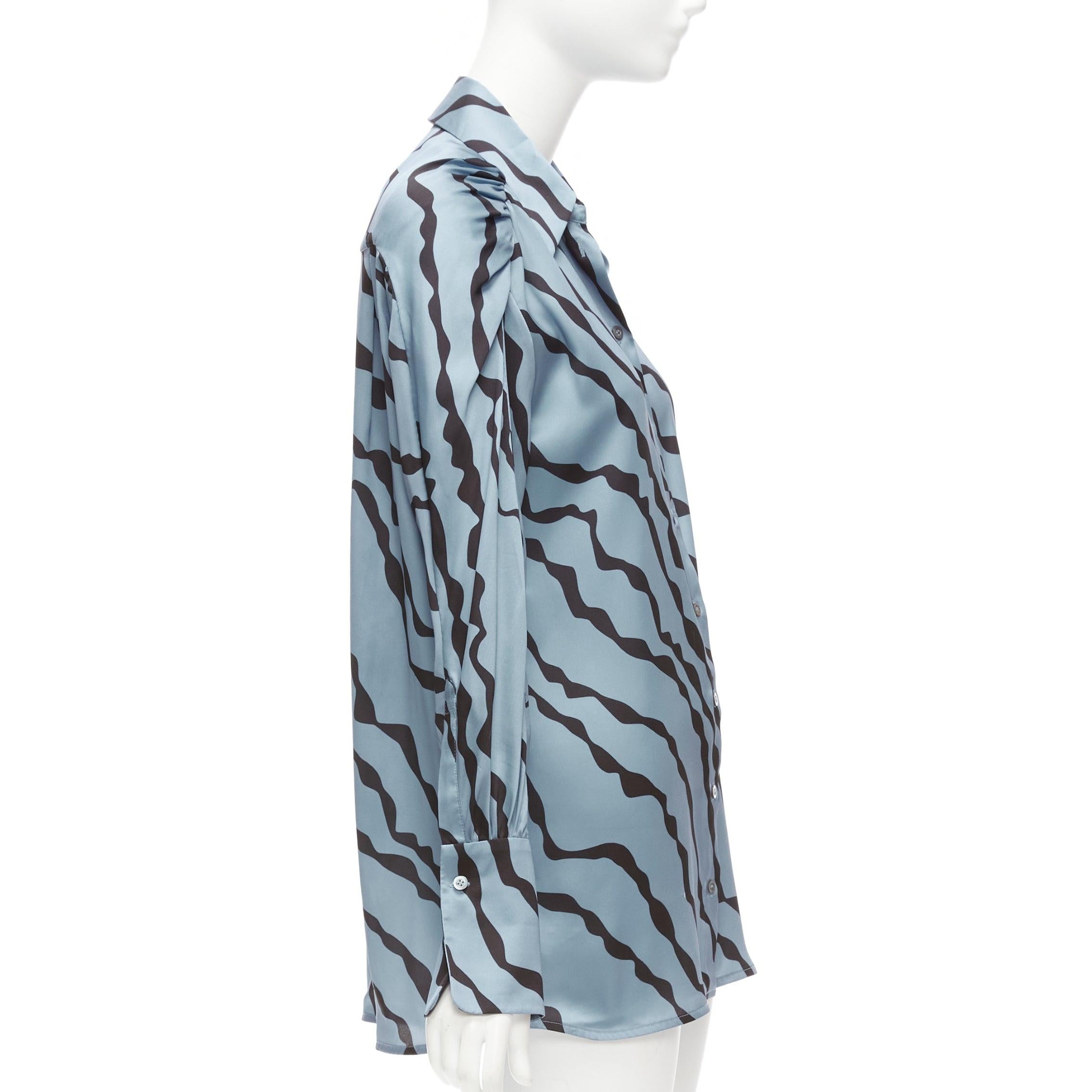 VVB VICTORIA BECKHAM blue black diagonal stripe asymmetric shoulder shirt UK10 M In Good Condition For Sale In Hong Kong, NT