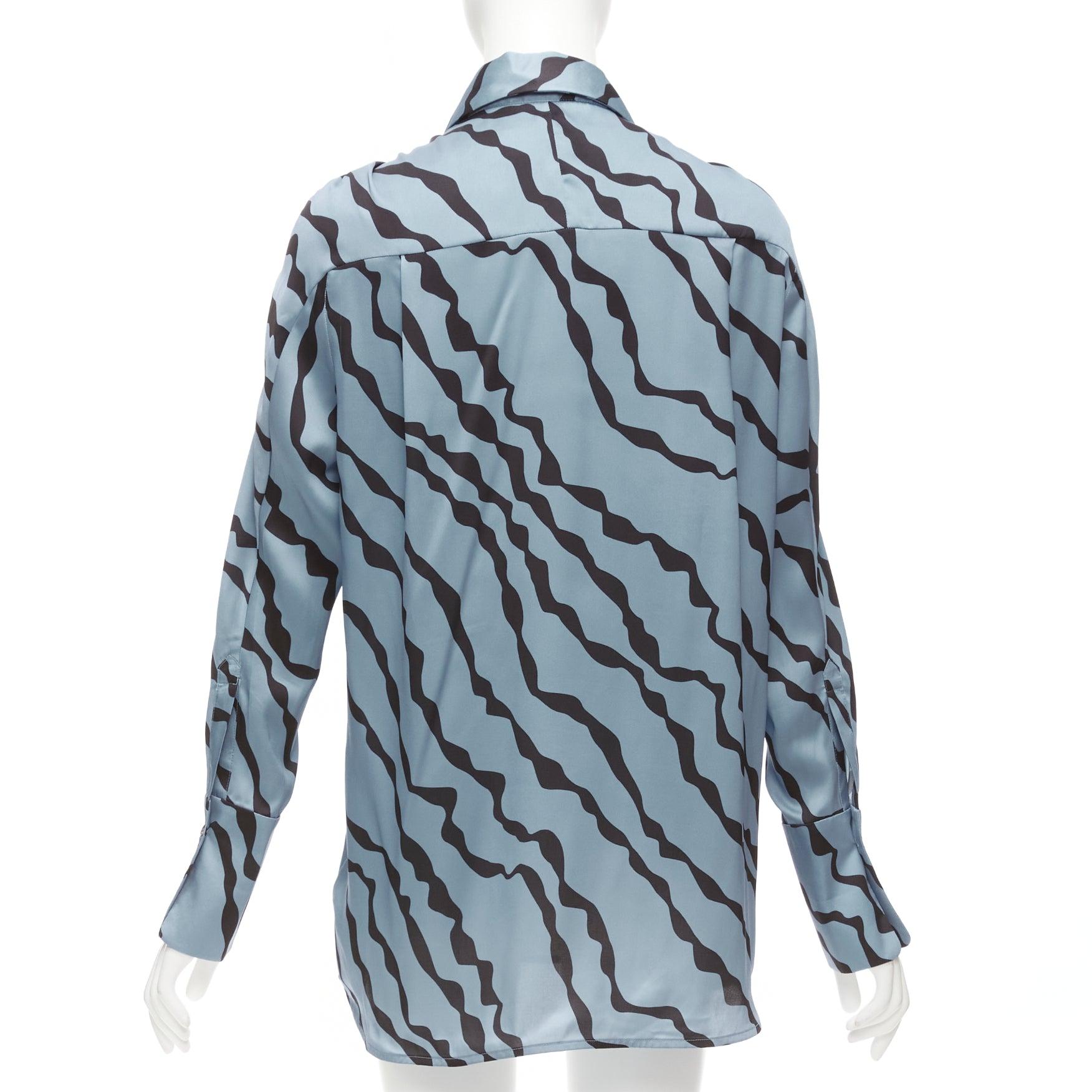 Women's VVB VICTORIA BECKHAM blue black diagonal stripe asymmetric shoulder shirt UK10 M For Sale