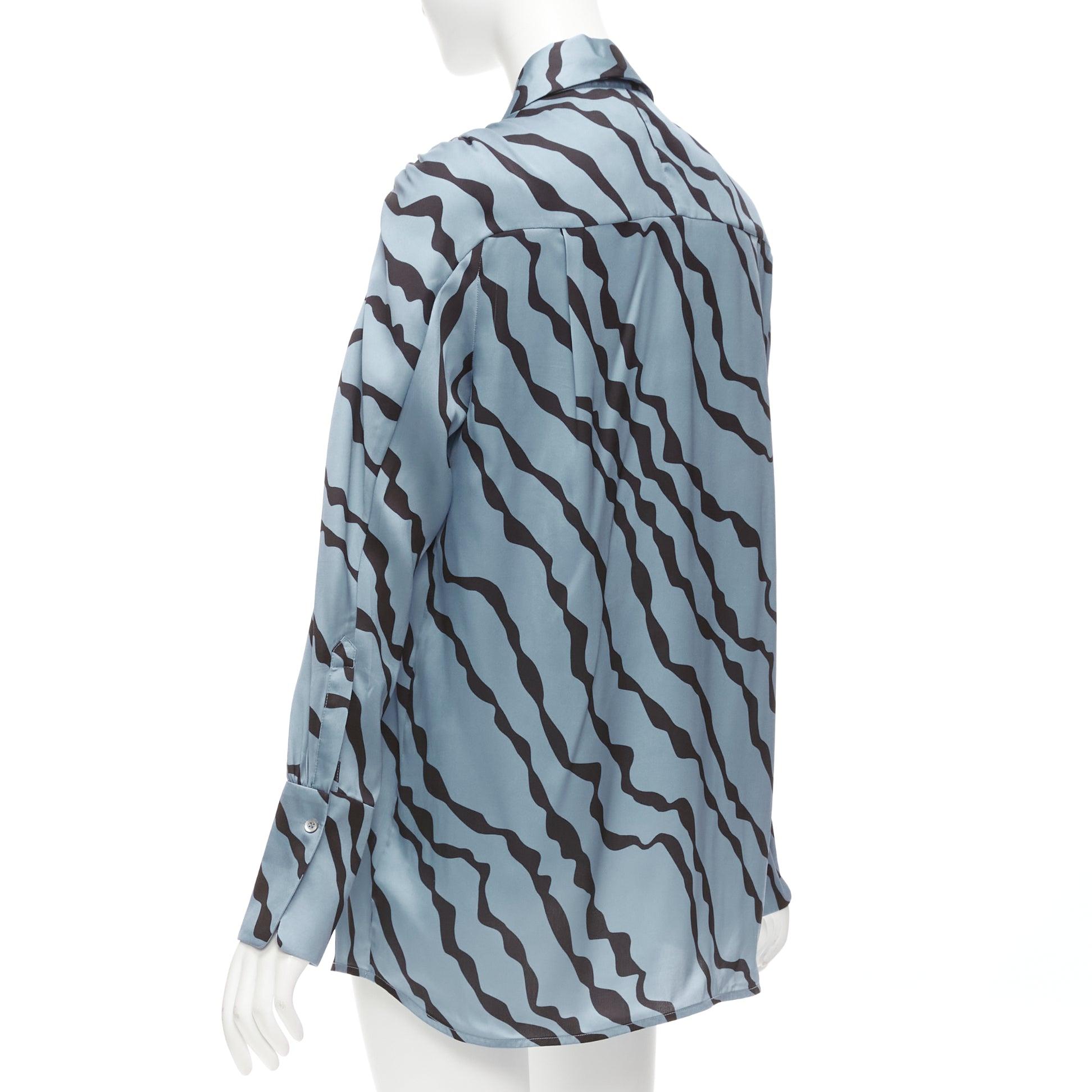 VVB VICTORIA BECKHAM blue black diagonal stripe asymmetric shoulder shirt UK10 M For Sale 1