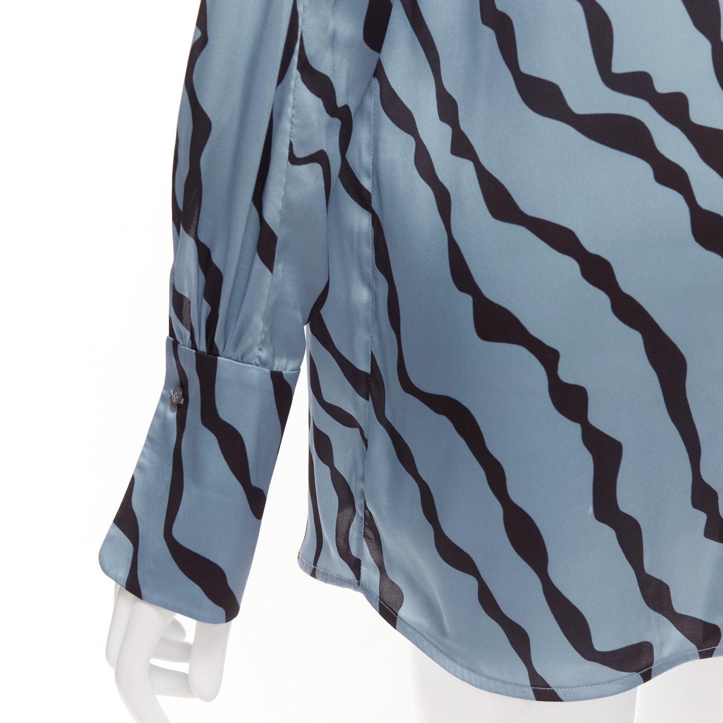 VVB VICTORIA BECKHAM blue black diagonal stripe asymmetric shoulder shirt UK10 M For Sale 2