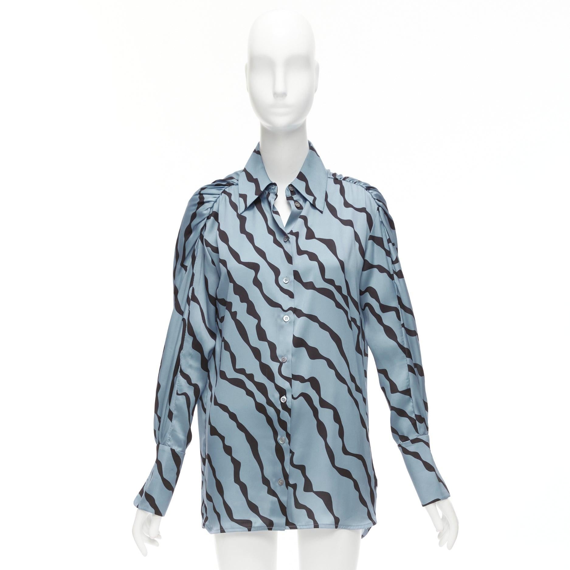 VVB VICTORIA BECKHAM blue black diagonal stripe asymmetric shoulder shirt UK10 M For Sale 4