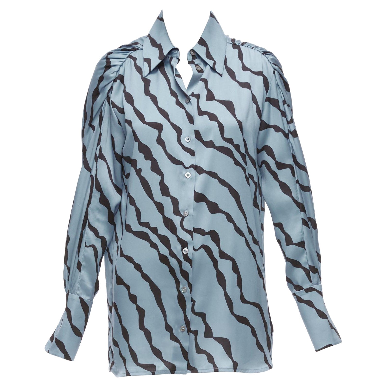 VVB Victoria Beckham camicia a righe diagonali blu e nere con spalla asimmetrica UK10 M. in vendita
