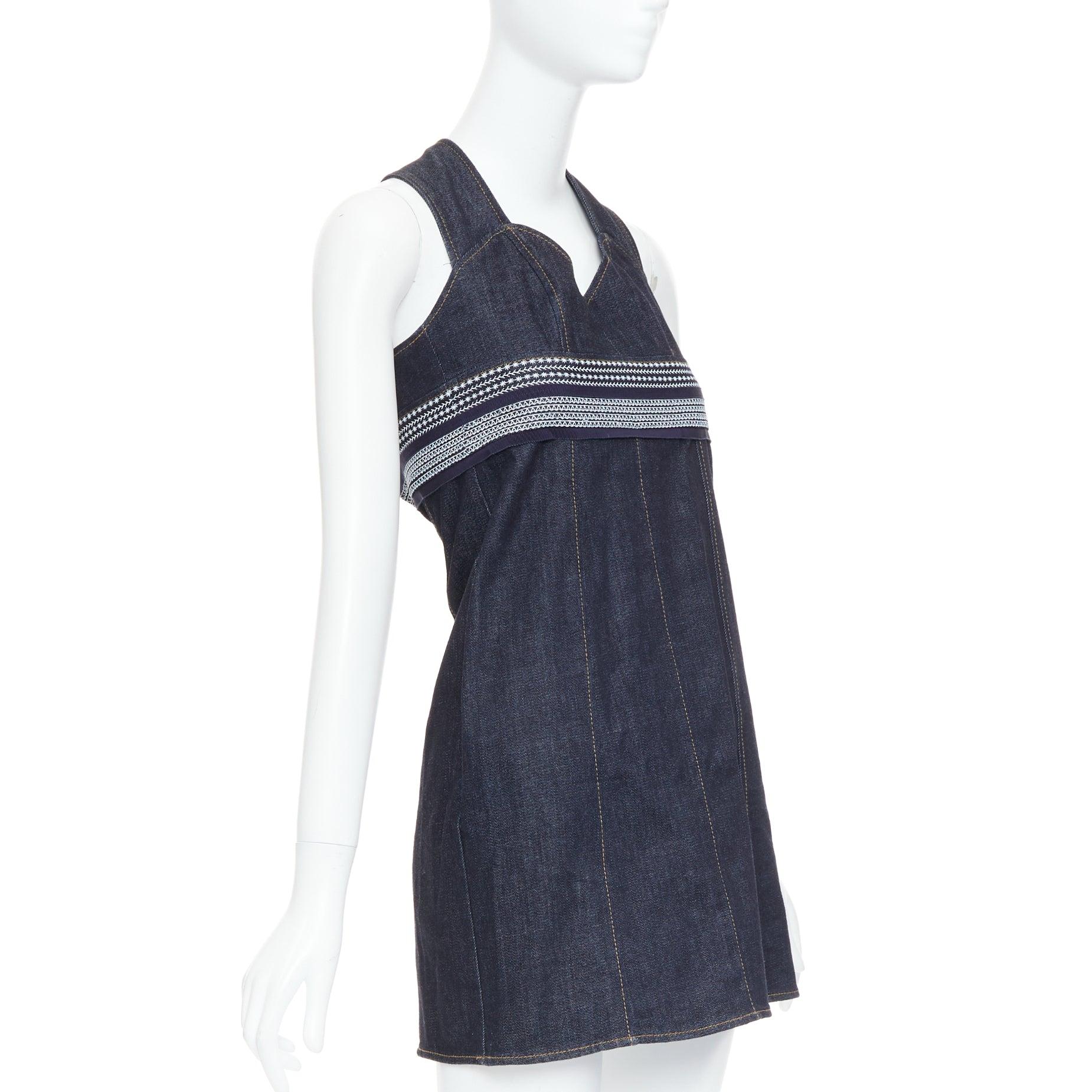 VVB VICTORIA BECKHAM blau Denim Steppnaht Kreuz zurück Kleid UK4 XXS (Schwarz) im Angebot