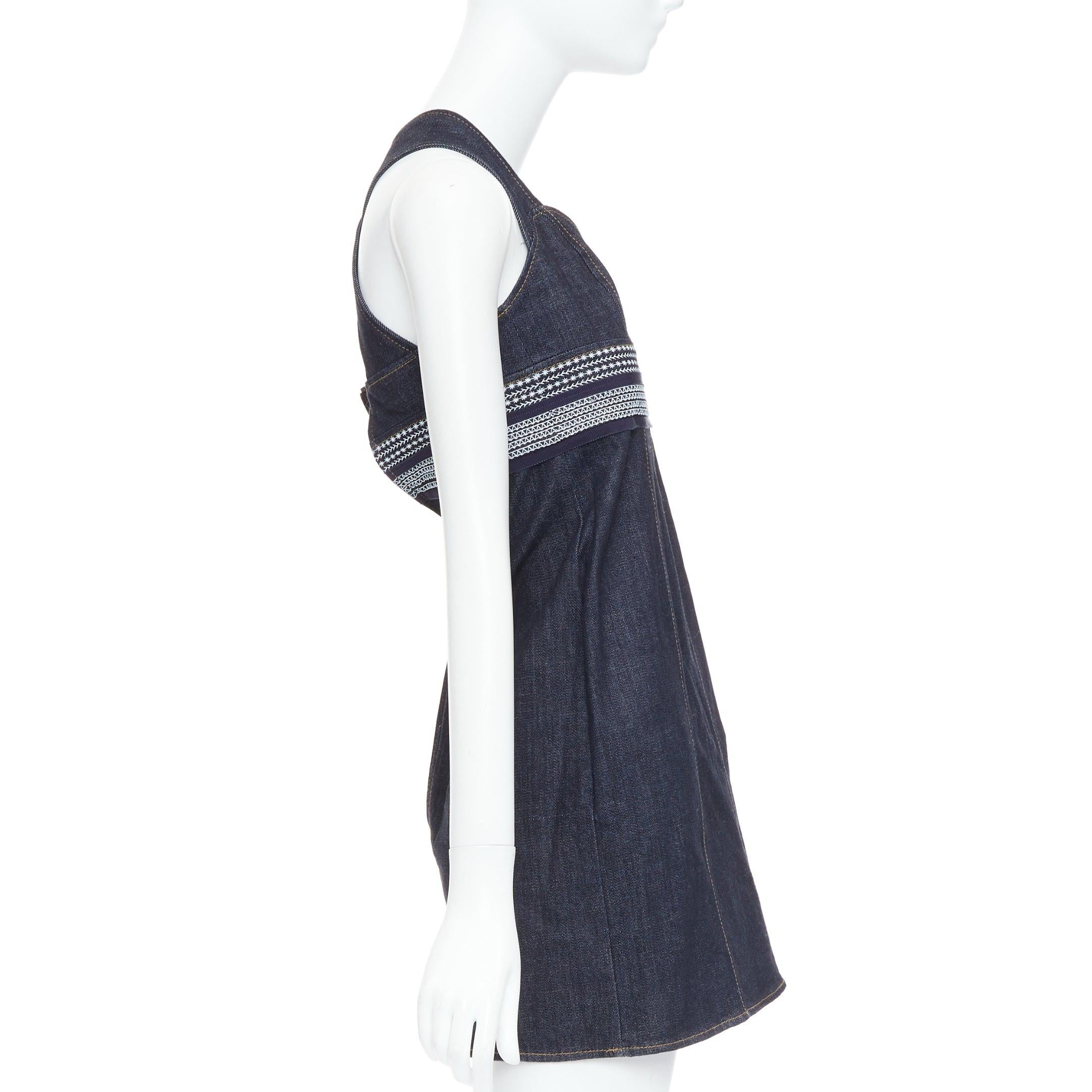 VVB VICTORIA BECKHAM blau Denim Steppnaht Kreuz zurück Kleid UK4 XXS im Zustand „Hervorragend“ im Angebot in Hong Kong, NT