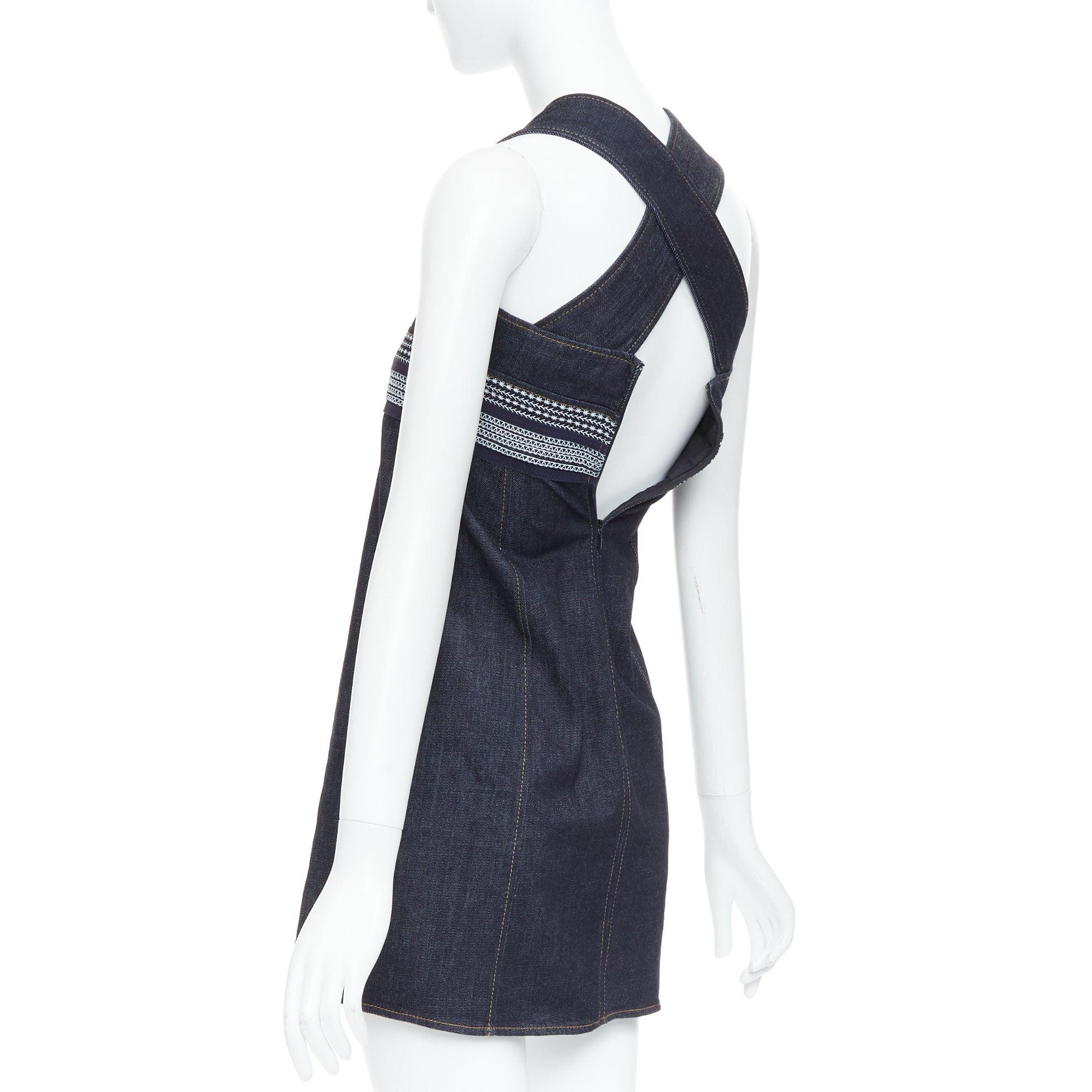 VVB VICTORIA BECKHAM blau Denim Steppnaht Kreuz zurück Kleid UK4 XXS im Angebot 1
