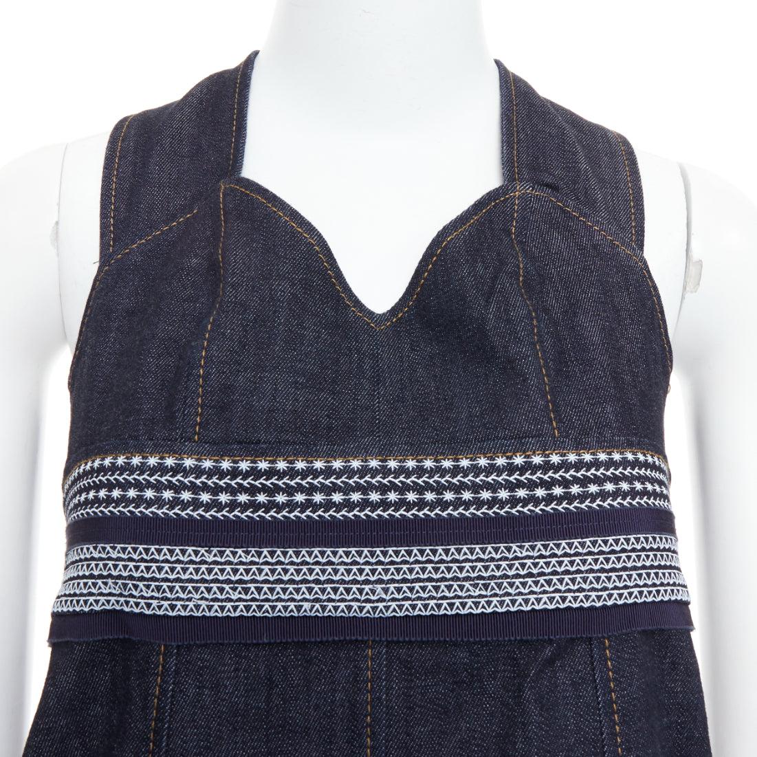 VVB VICTORIA BECKHAM blau Denim Steppnaht Kreuz zurück Kleid UK4 XXS im Angebot 2