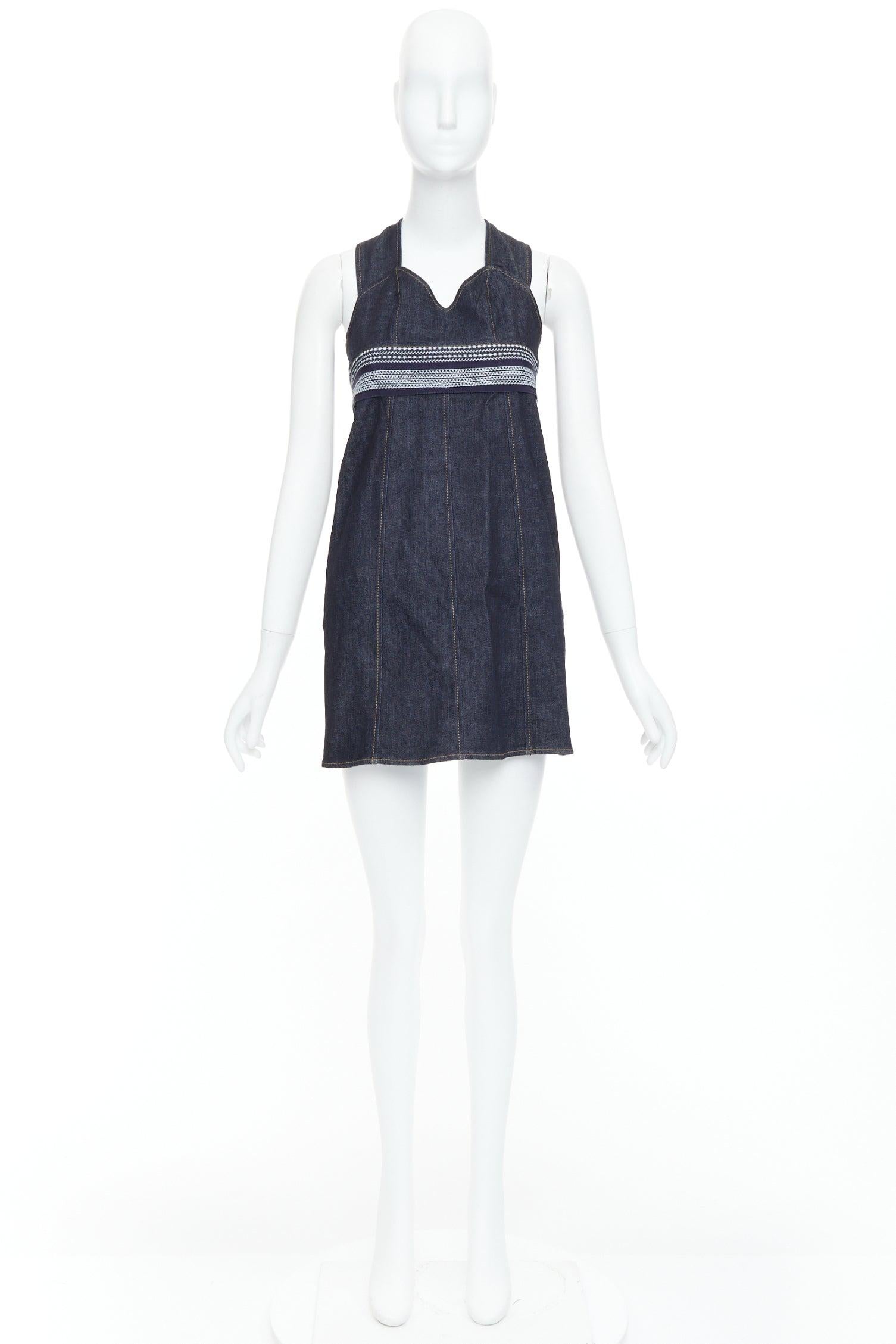 VVB VICTORIA BECKHAM blau Denim Steppnaht Kreuz zurück Kleid UK4 XXS im Angebot 4
