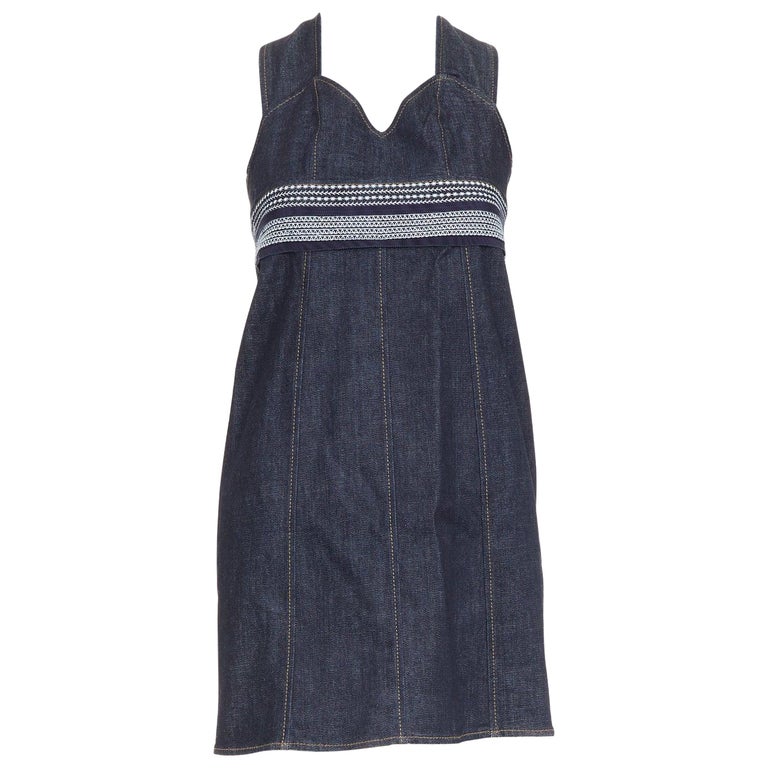 VVB VICTORIA BECKHAM blue denim topstitch cross back dress UK4 XXS For Sale  at 1stDibs